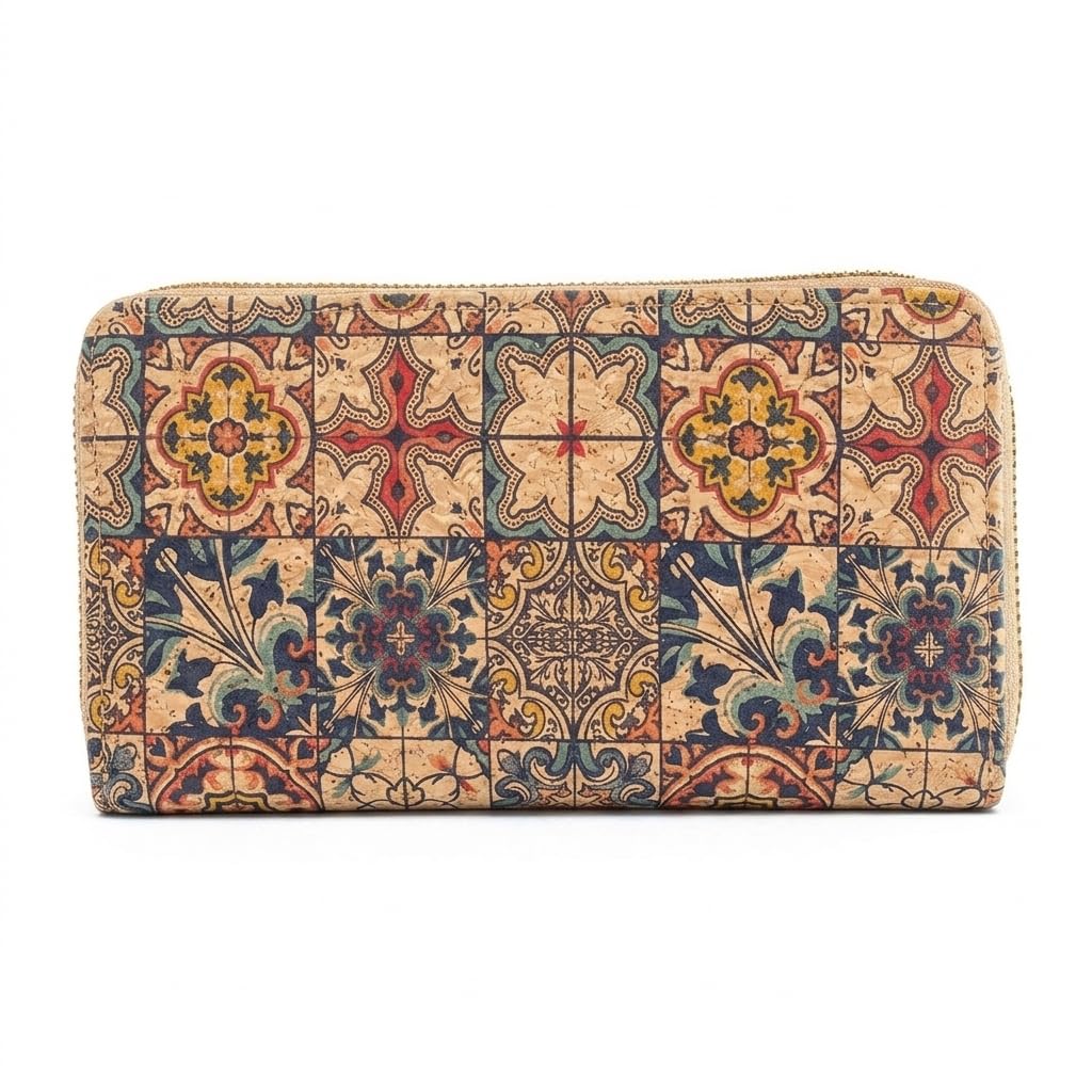 tynimo Wallet Purse for Women | Vegan Eco-Friendly Zip Cork Purse | Mosaic Tile Design | 8 Card Slots, 3 Compartments | Sustainable Ladies Organizer Wallet with Coin & Phone Pocket-picture-43