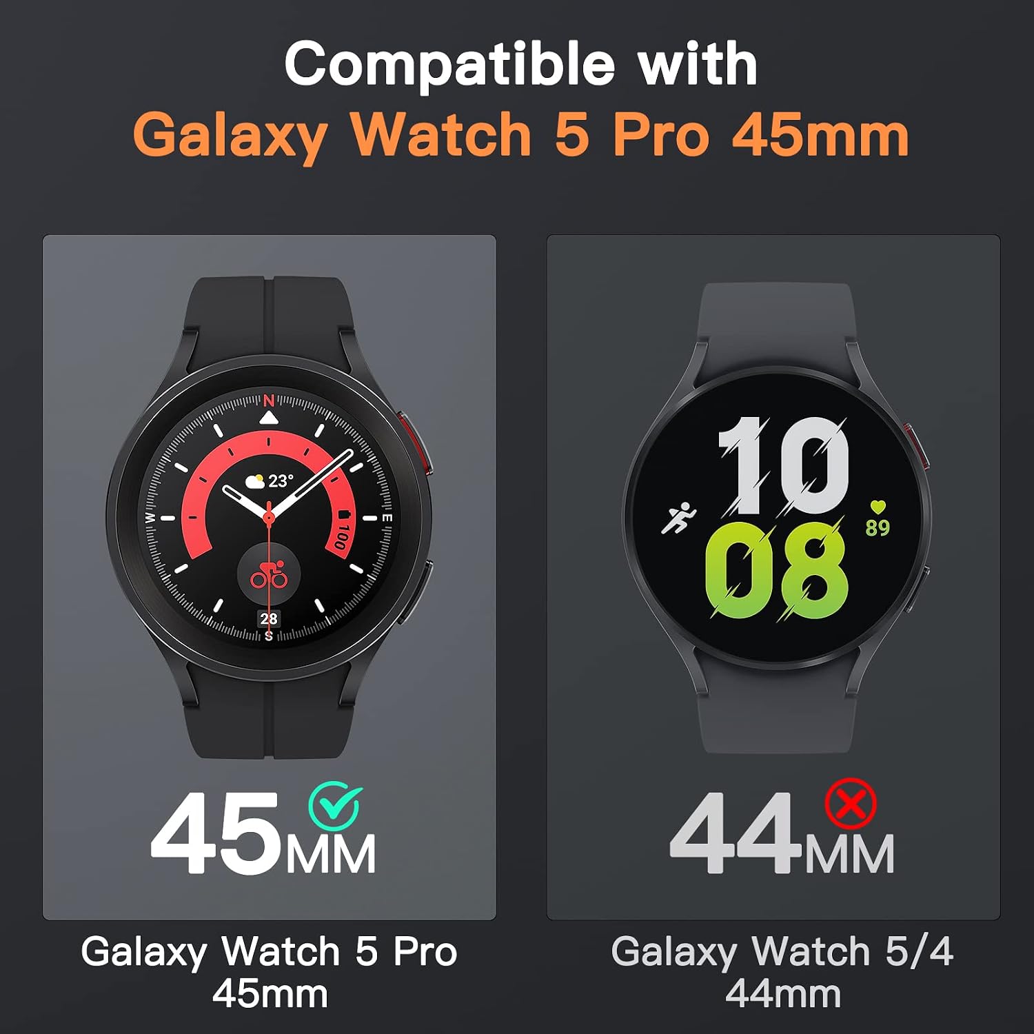 JETech Screen Protector for Samsung Galaxy Watch 5 Pro 45mm, Full Coverage Tempered Glass, HD Clear, 3 Pack