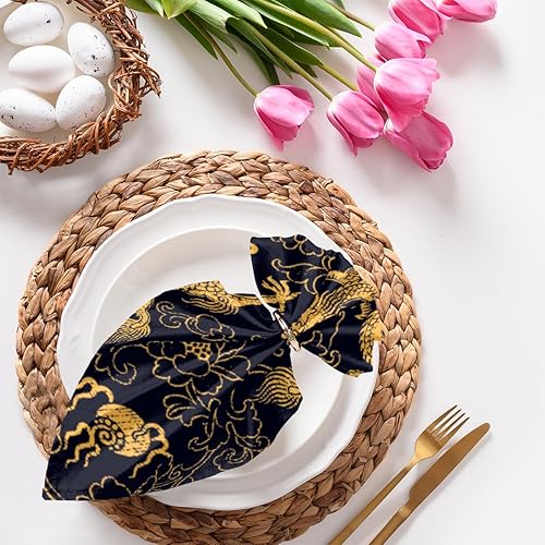 Juego de 6 servilletas de tela vintage de dragón de 20 x 20 pulgadas, estilo chino, dragón, lavables, reutilizables, servilletas de cocina,