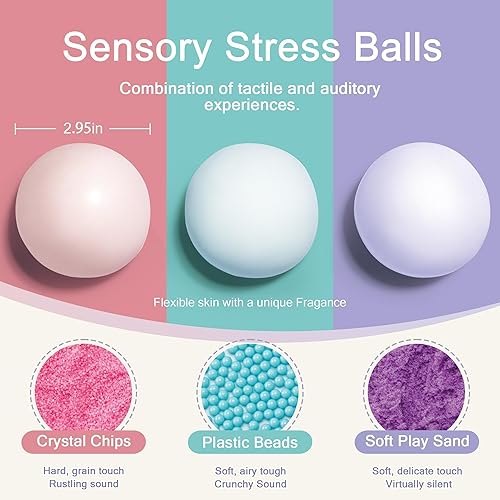 Miniatura 2 de ZIFTY Paquete de 3 bolas de estrés para adultos Smoothie Squishy Balls en 3 materiales para aliviar el estrés sensorial, alivio del estrés, juguetes