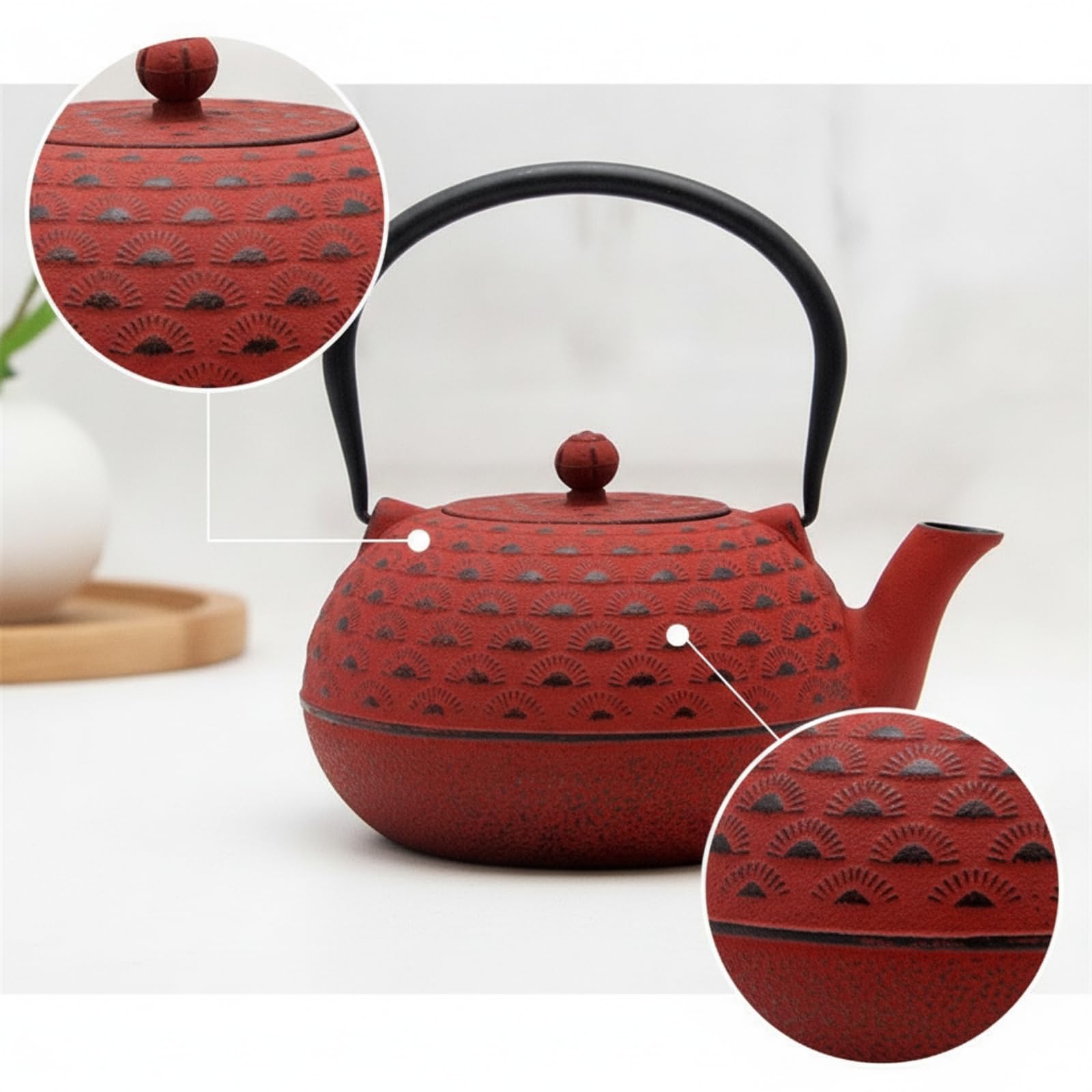 rockible Tetera Hierro Fundido Resistente Al Desgaste Tetera con Tapa Cómodo Vajilla para Aficionados Al Té Té, Invitados, Array, Negro, Con Filtro, Con Cuerda De Cáñamo