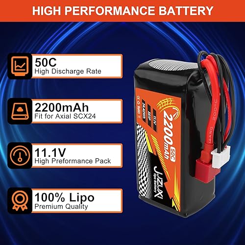 Miniatura 2 de 2 baterías Lipo de 11.1 V 2200 mAh 3S 50C recargables de polímero de litio con conector XHT, enchufe Molex compatible con FMS FCX24, Atlas RC Car