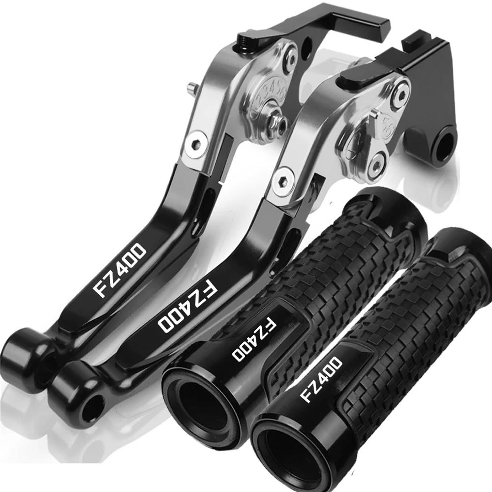 Tgvselpj Black- Silver Motorcycle Part Motorcycle Extendable Adjustable Clutch Brake Levers Controller Lever Handle For Y-Amaha Fz400 Fz-400 1986-1988(Black- Silver)