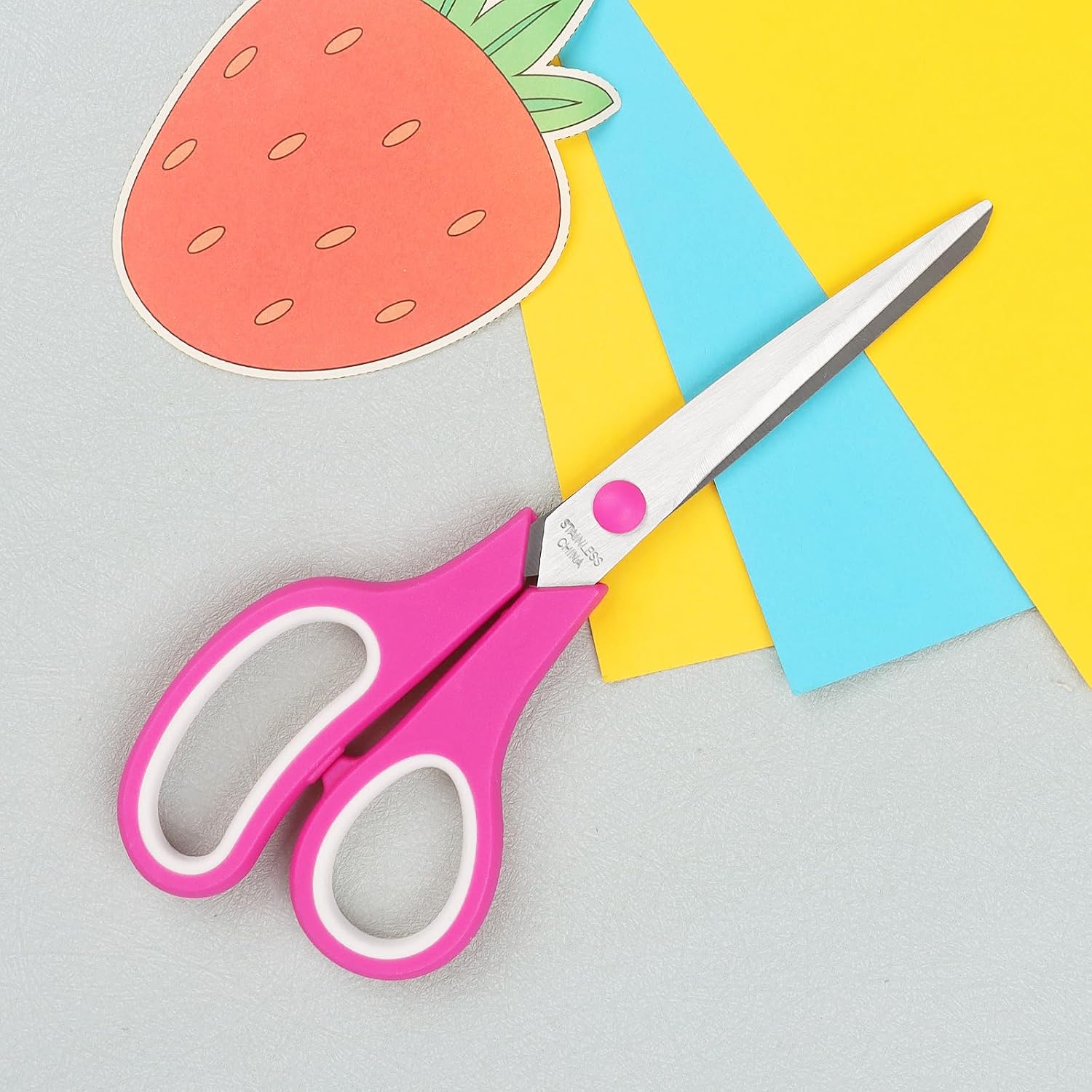 Pink Scissors, Stainless Steel Blades, Soft Rubber Handles, Suitable for Home, Office, School, Crafting and Sewing,All Purpose, 8.5 Inches