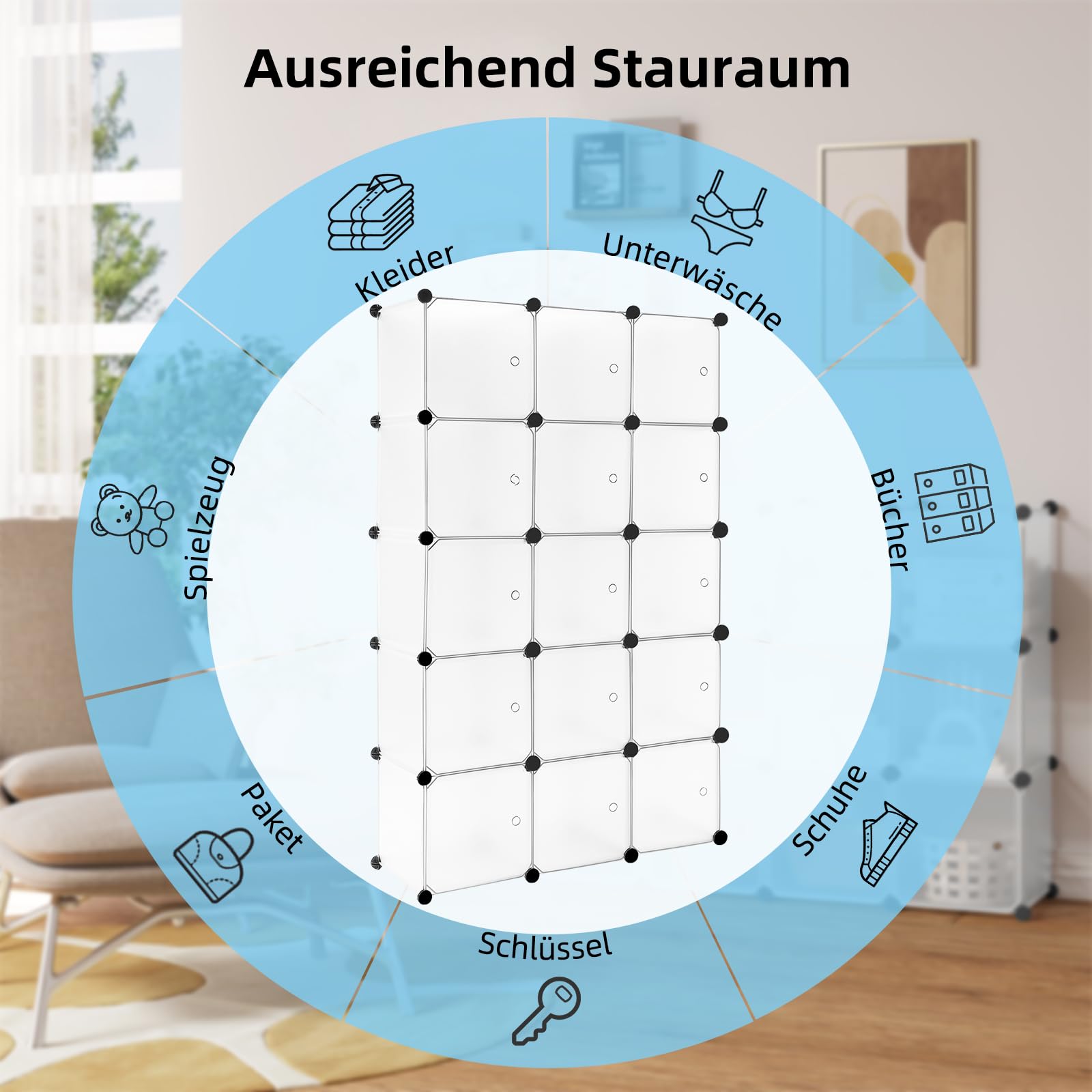WOLTU Steckregal, Regalsystem, 15 Würfel, DIY Würfelregal, modulare PP-Platten, als Garderobe Schuhregal Raumteiler, für Wohnzimmer Schlafzimmer Flur, Weiß