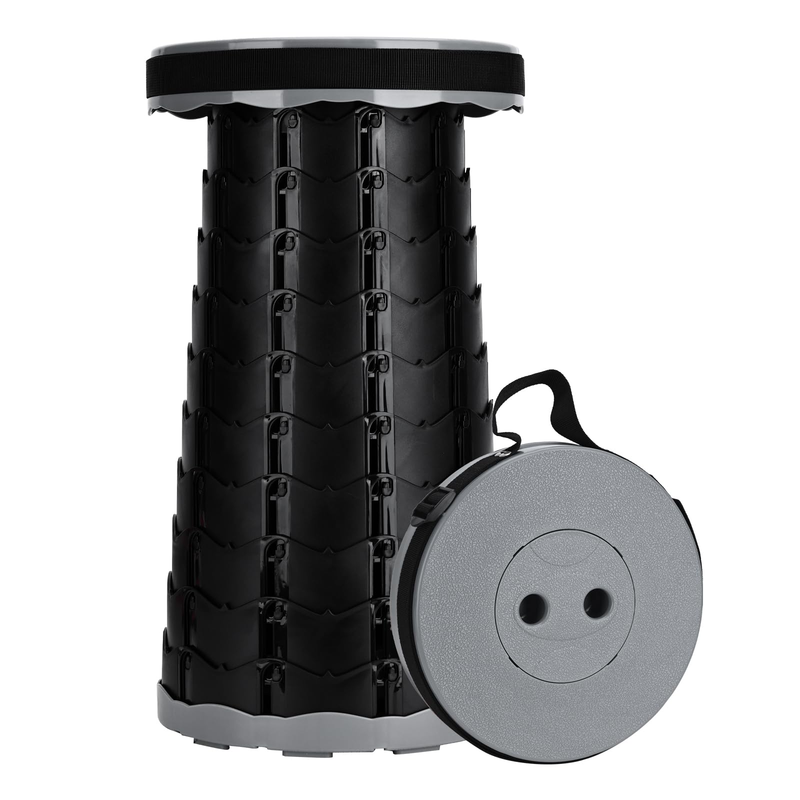 Podazz Taburete Plegable Portátil, Banqueta Plegable Camping Altura Ajustable 6,5-46 cm, Silla Plegable Ligera para Exteriores, Senderismo, Pesca, Barbacoa, Viajes, Carga 180kg /397lb (Gris)