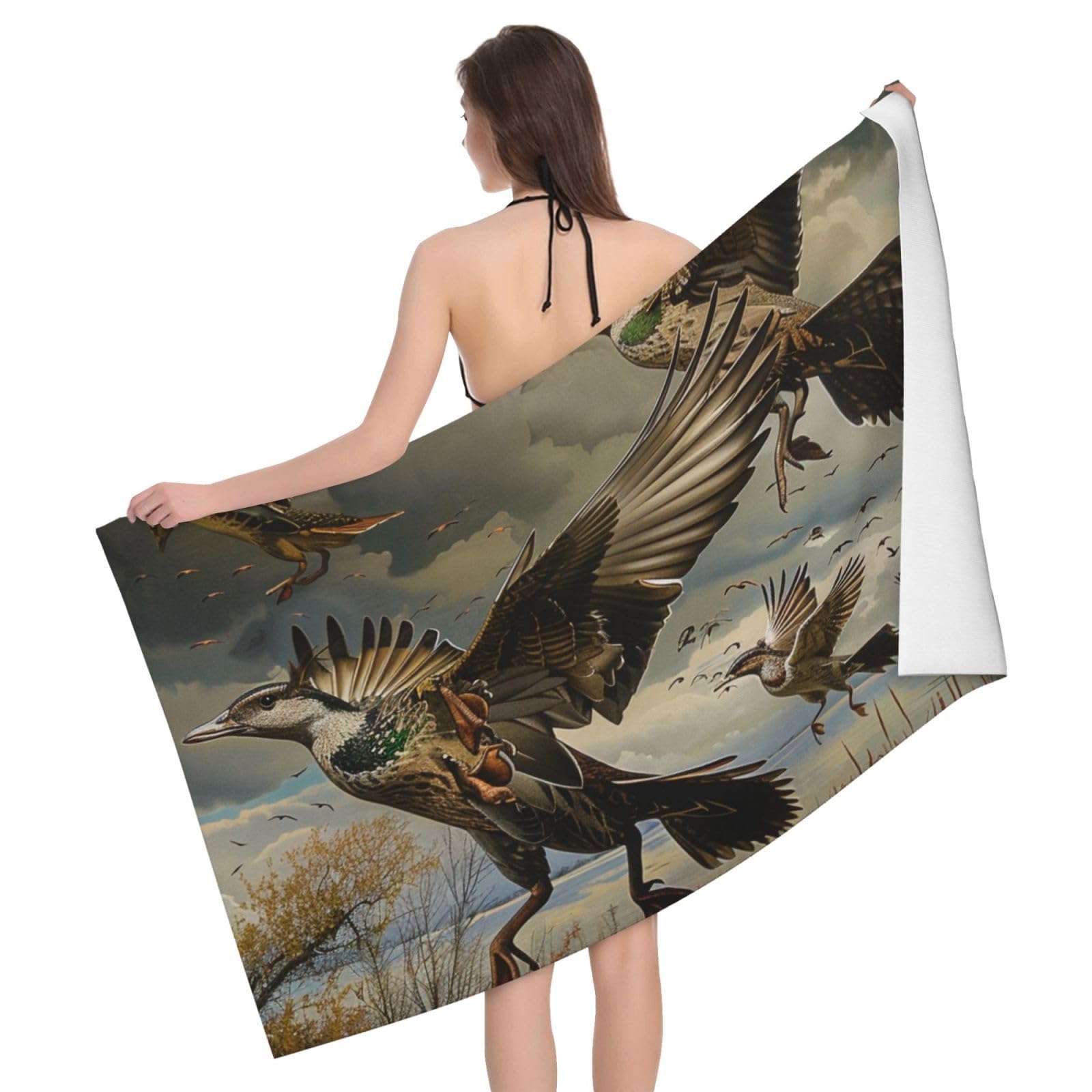 BWWHCCTI Hunting Flying Wild Printed Microfiber Quick Dry Bath Towel, Soft Beach Towels for Travel,Camping,Gym,Beach,Swimming,Yoga, 130x80 CM