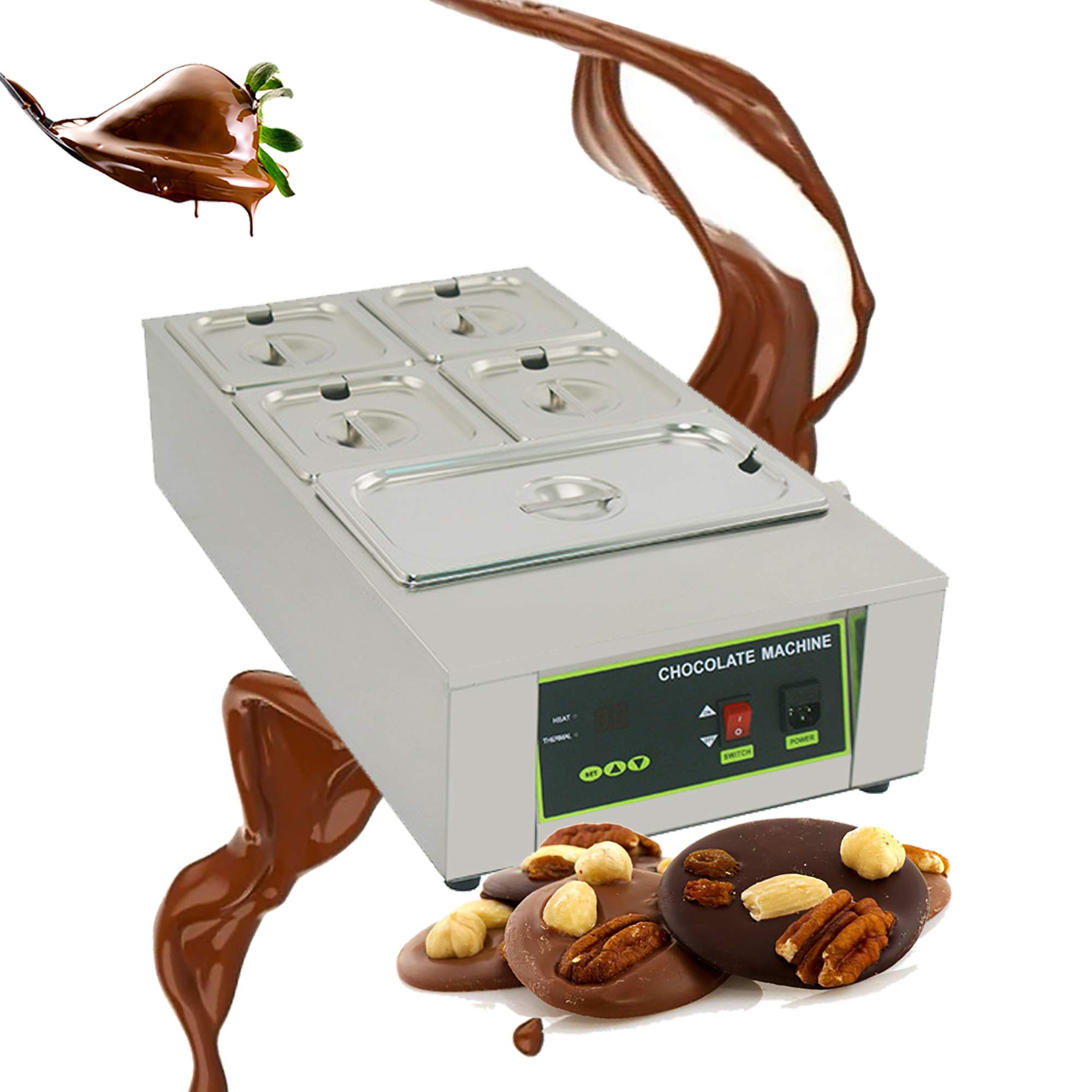 AYCDL Commercial Chocolate Tempering Machine,1000W Electric Chocolate Tempering Machine,Electric Auto Chocolate Heater Liquid Warmer Melting Pot,8KG Capacity Air Heating Chocol,5 pots