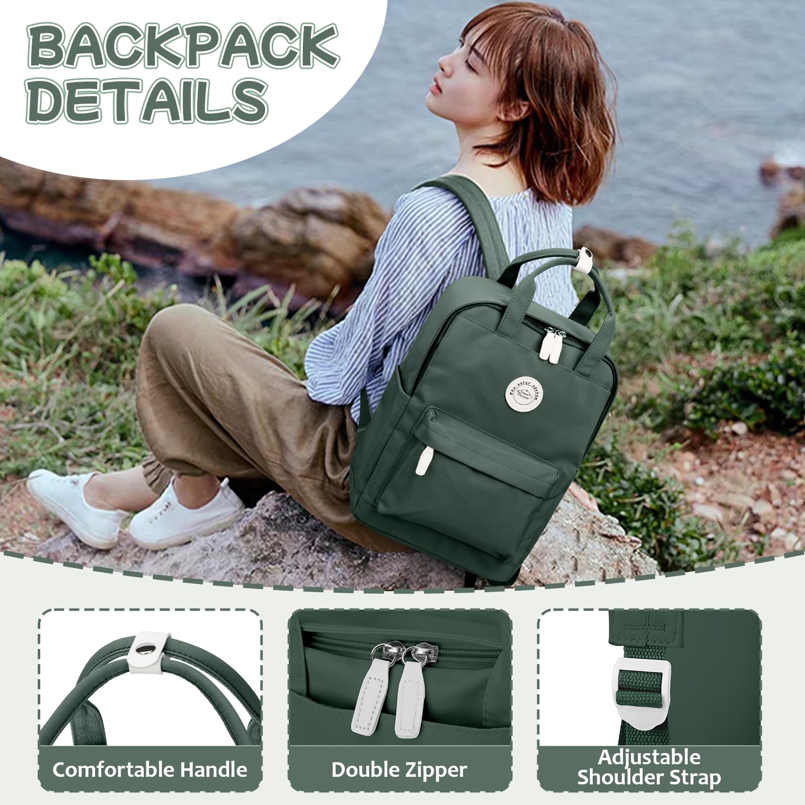 HYC00 Zaino Donna Scuola,Zaino Donna Casual Zaino Scuola Superiore Ragazza Zaino Università Zainetto Cartella, Impermeabile Zaino Porta PC 14 Pollici Zaino per Scuola Media Ragazza Ragazzi Backpack