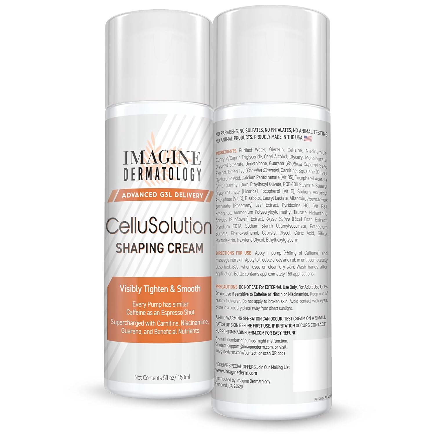 CelluSolution Caffeine Body Cream – Caffeine, Guarana, Licorice, & Niacinamide with Hyaluronic Acid, Hydrating Skin Cream Mess-Free Pump Bottle, 150ml/5oz - Island-Inspired Fragrance - Image 2