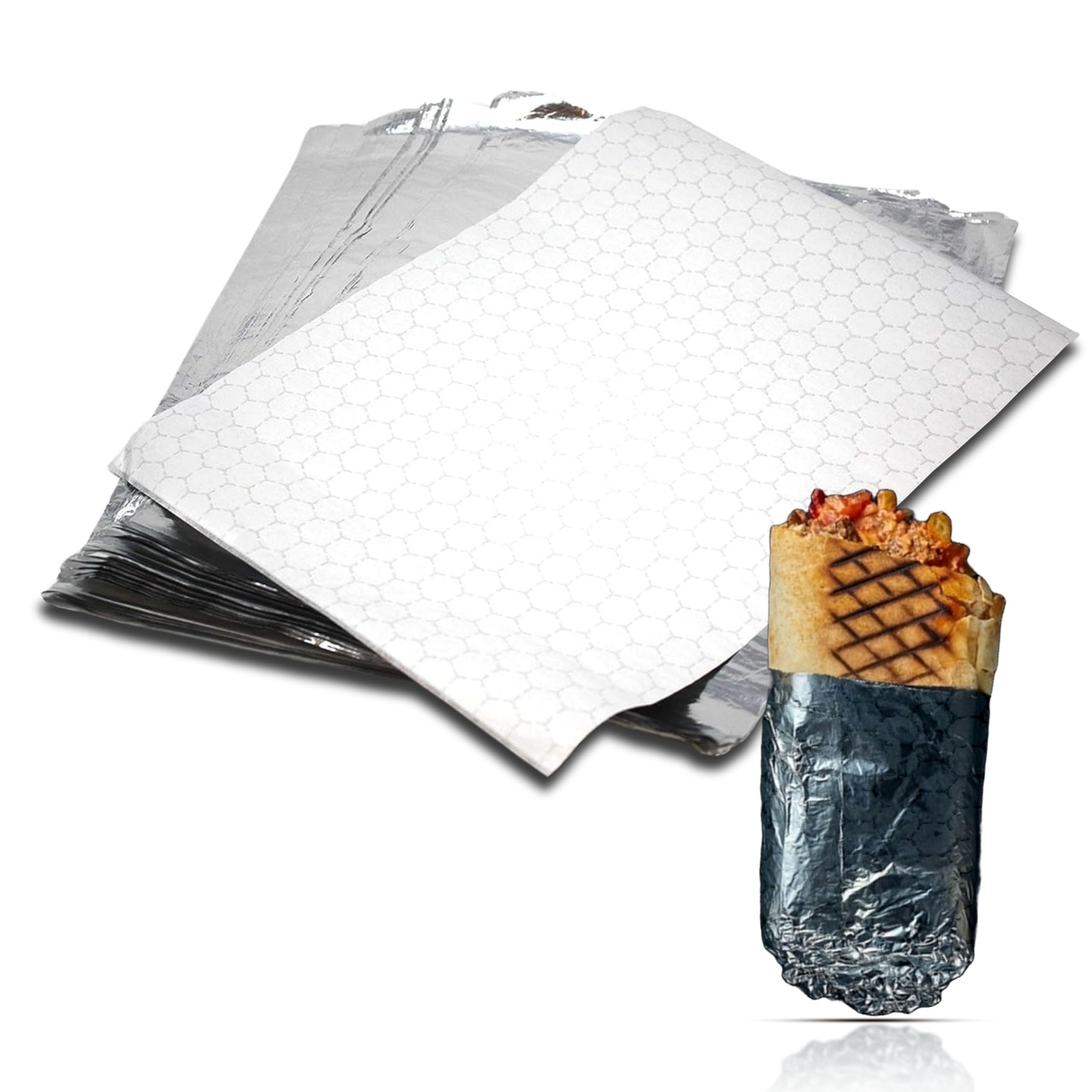 Isolierte vorgeschnittene Aluminiumfolie (100 Blatt), 35,6 x 27,3 cm, für Hotdogs, Hamburger, Sandwiches. Ideal für Catering, Take-out und Delikatessen, Bündel mit The Grocery Guys