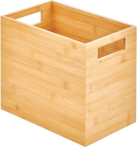 mDesign Cubo de basura rectangular de bambú, contenedor de basura, asas integradas, para baños, tocadores, cocinas, oficinas en casa, color natural