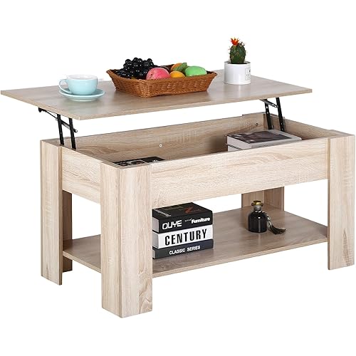 PayLessHere Coffee Table Lift Top Coffee Tables with Hidden Compartment and Storage Shelf Wooden Lift Tabletop Dining Table for Living Room Home Small Space, Natural