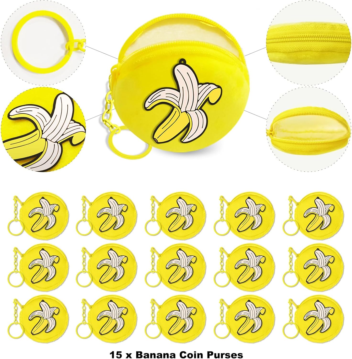 15 Pack Banana Coin Purse, Keychain Wallet Bag, Small Zipper Pouch, Party Favors for Fruit Themed Party, Baby Shower, Birthday, School Carnival Rewards, Travel, Classroom Prize - Image 2