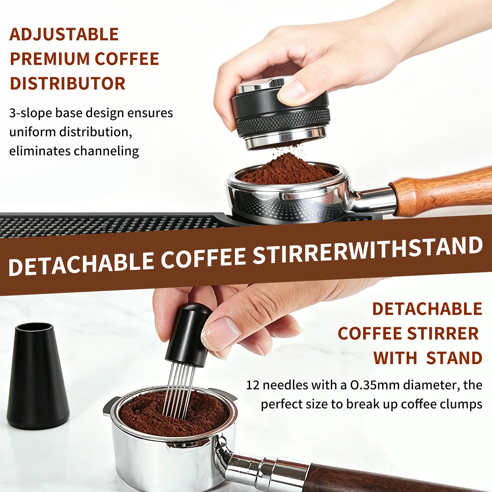 7-teiliges Barista Set 51mm aus hochwertigem Edelstahl für perfekten Kaffeegenuss zu Hause inkl. WDT Tool, Tamper & Tamperstation - Premium Espresso Zubehör für Siebträgermaschine
