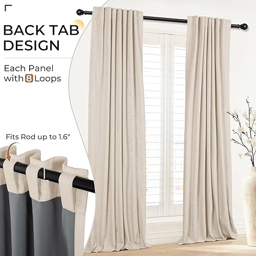 Miniatura 7 de INOVADAY Cortinas 100% opacas para dormitorio de 84 pulgadas de largo, juego de 2 paneles, cortinas opacas de lino sintético con pestaña trasera,