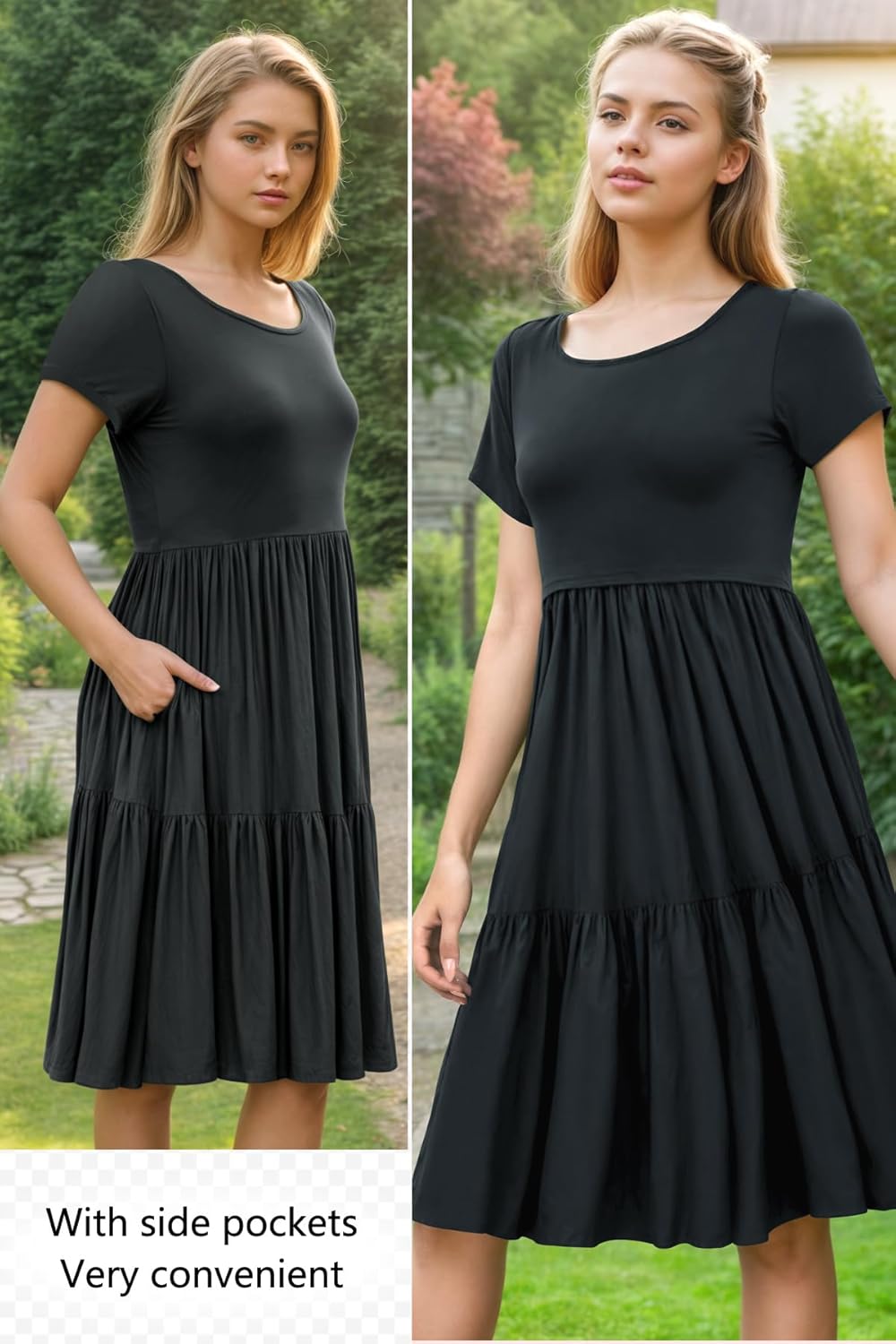 PARNIXS Women's Summer Nursing Dress Short Sleeve Maternity Knee Length Breastfeeding Dress(Designed with Pockets) - Image 4