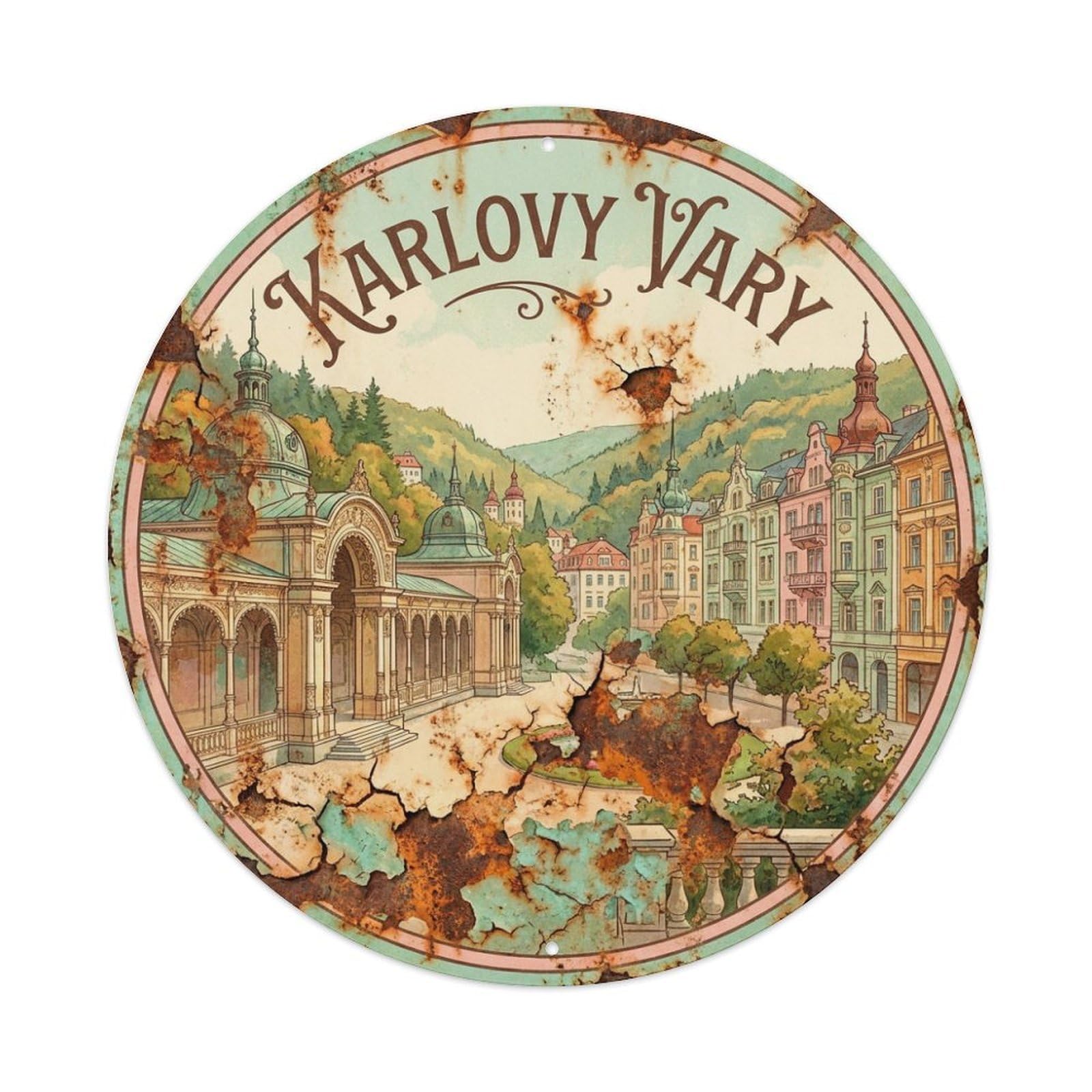 Czech Vintage Travel Karlovy Vary Metal Tin Sign
