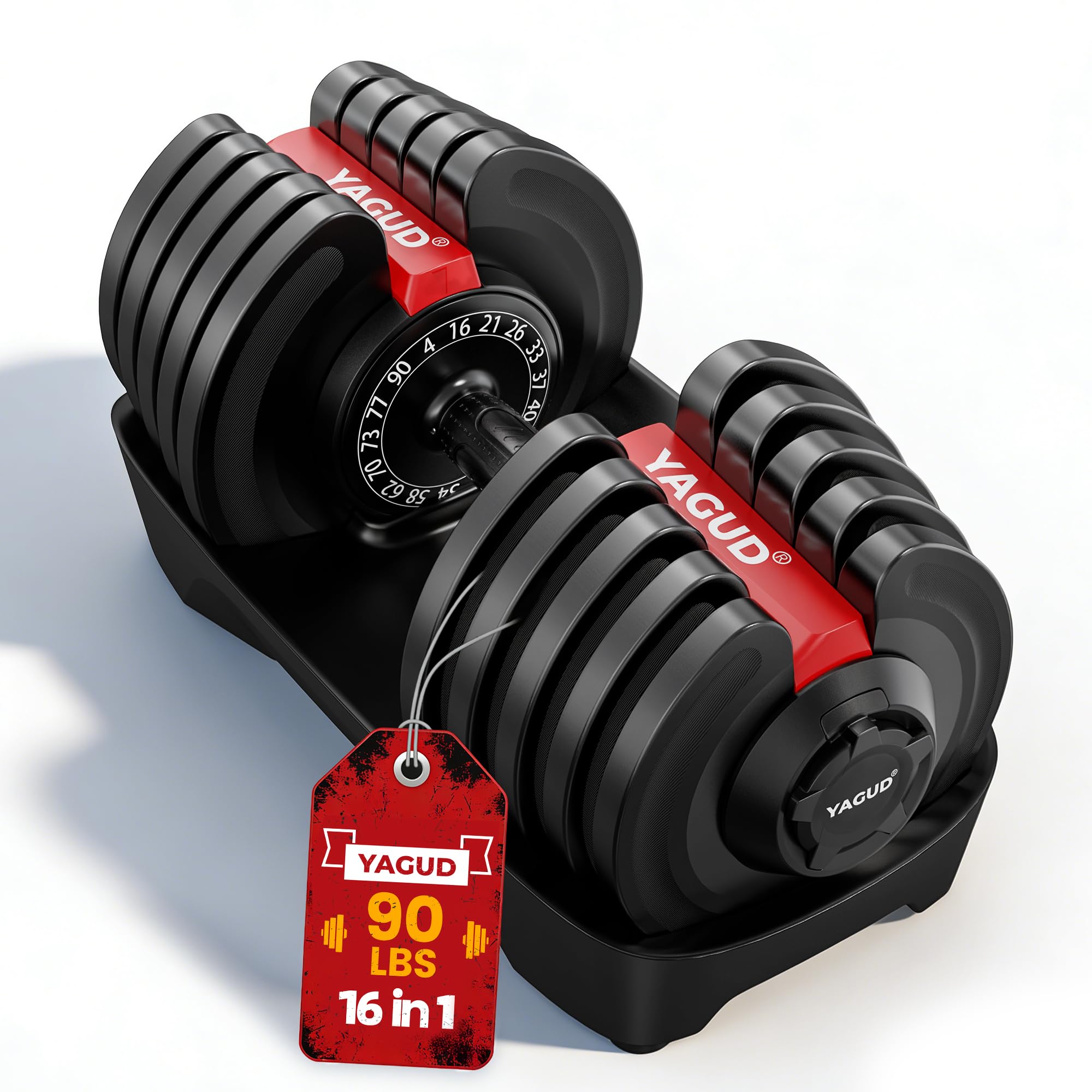 Yagud Adjustable Dumbbell Set, 52.5/90 lbs Weights Dumbbells, 1 Hand Rotation, Safety Lock System, Anti-Slip Textured Handle, Space-Saving Dumbbell Set for Full-Body Home Gym