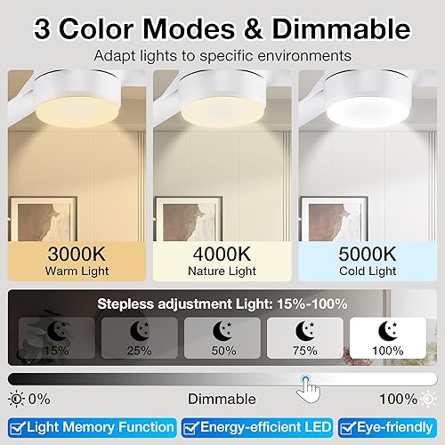 Miniatura 6 de cumilo Ventiladores de techo inteligentes de 52 pulgadas con luz y control remoto, regulables, 6 velocidades reversibles, ventilador de techo de