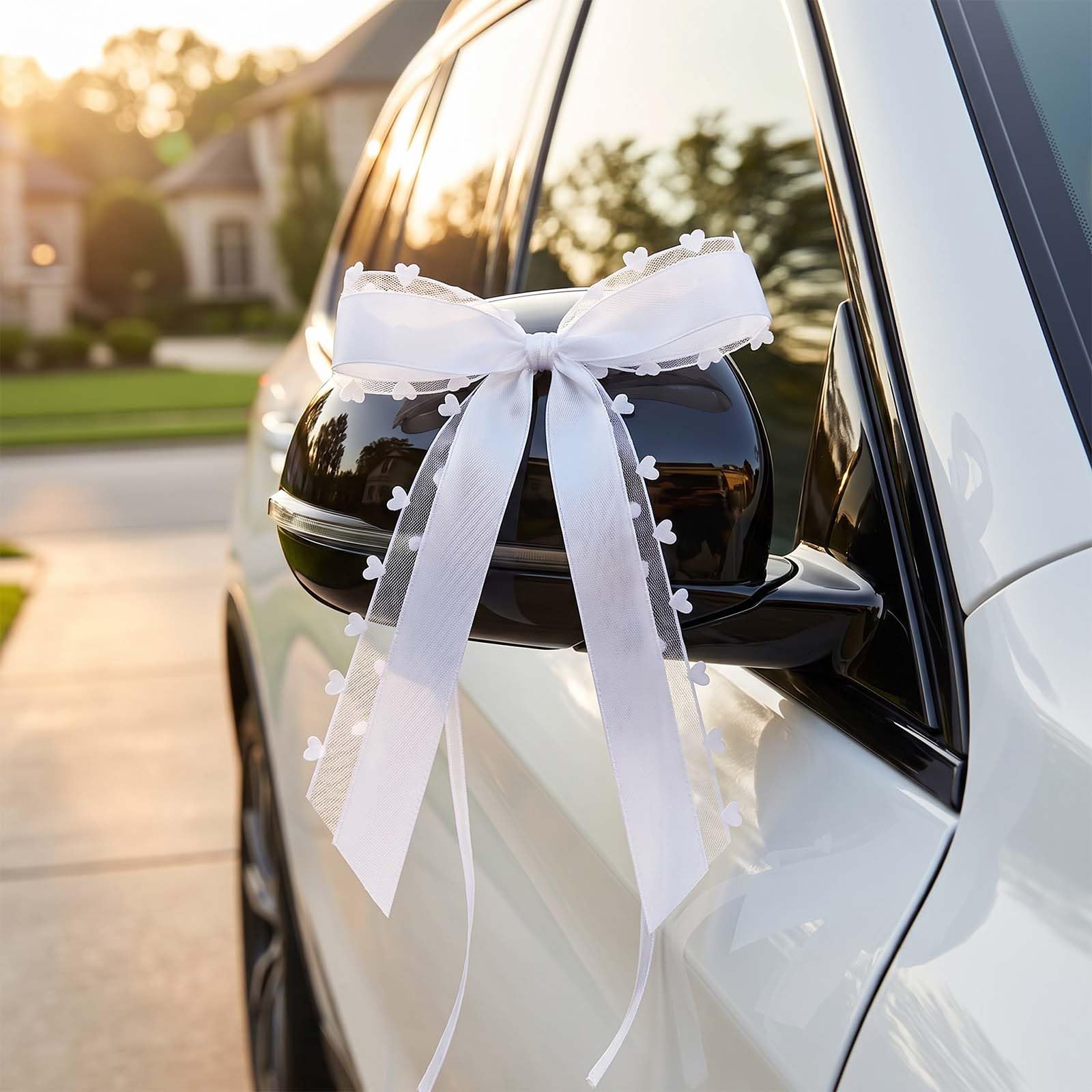 20 Pièces de Noeud Voiture Mariage Fait à la Main en Ruban de Satin avec Cœurs Blanc - Décoration Polyvalente pour Mariages, Anniversaires, Fêtes et Événements Spéciaux, 25 * 13cm