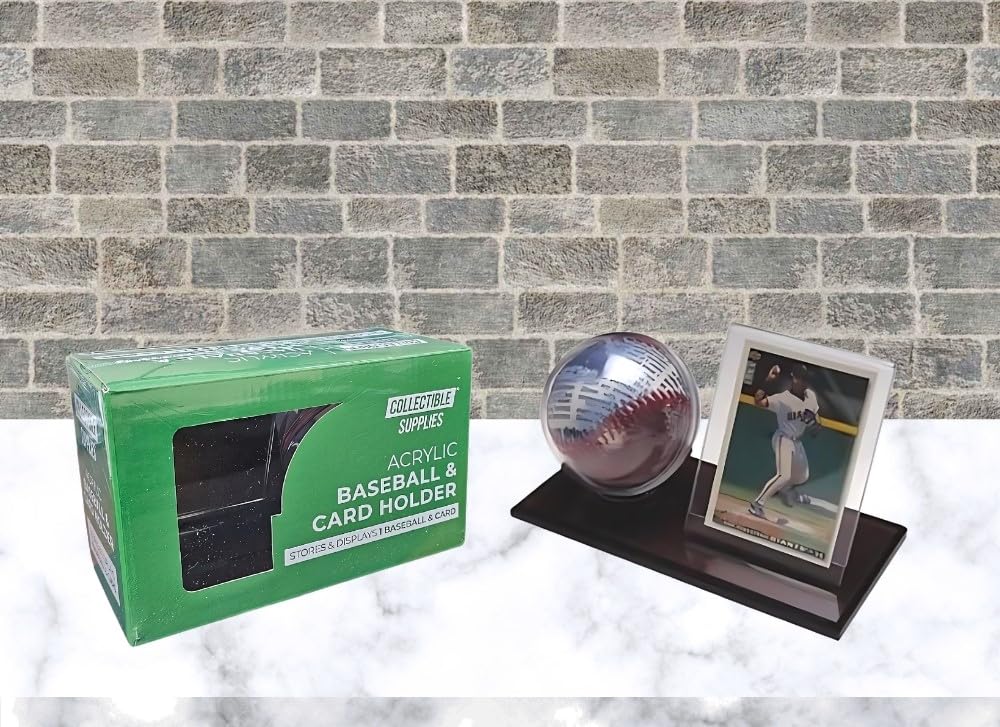 Collectible Supplies Acrylic Baseball and Card Display Case | Acrylic Holder | Black Base and Clear Viewing Display Case | Protection & Elegant Design