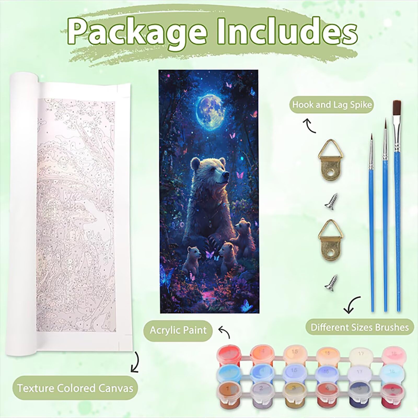 Malen Nach Zahlen 50x150cm Leinwand Bärenfamilie Malen Nach Zahlen Erwachsene mit Ohne Rahmen, DIY Kreativ Set für Erwachsene mit Pinseln und Acrylfarbe, Zimmer Deko Mond Landschaft Geschenk, P0M-434