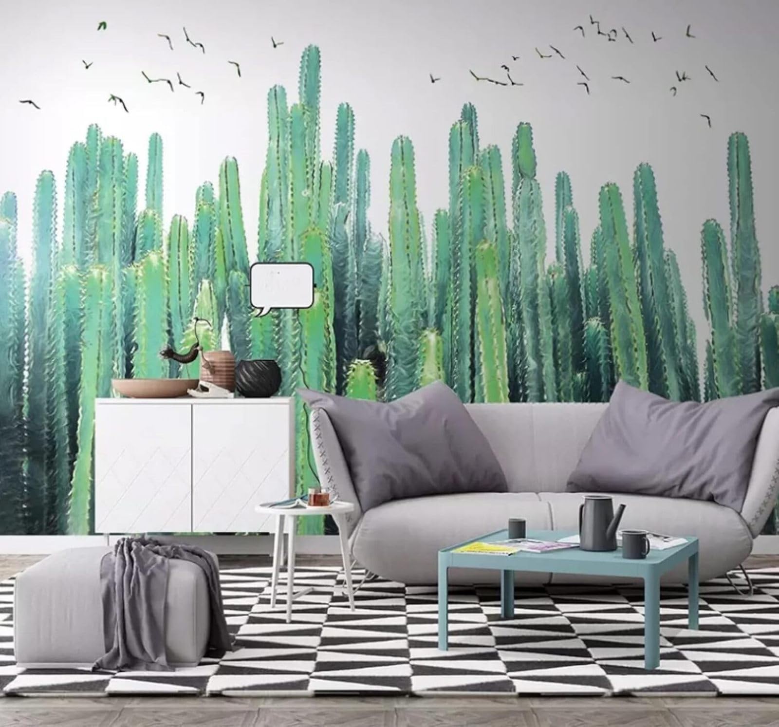 XLMING Fresh Hand Drawn Tropical Plants Cactus 3D Wallpaper Luxury Silk Study Dining Feature Sofa Grey Bedroom Living Room Tv Decorative Wall-300cm×210cm