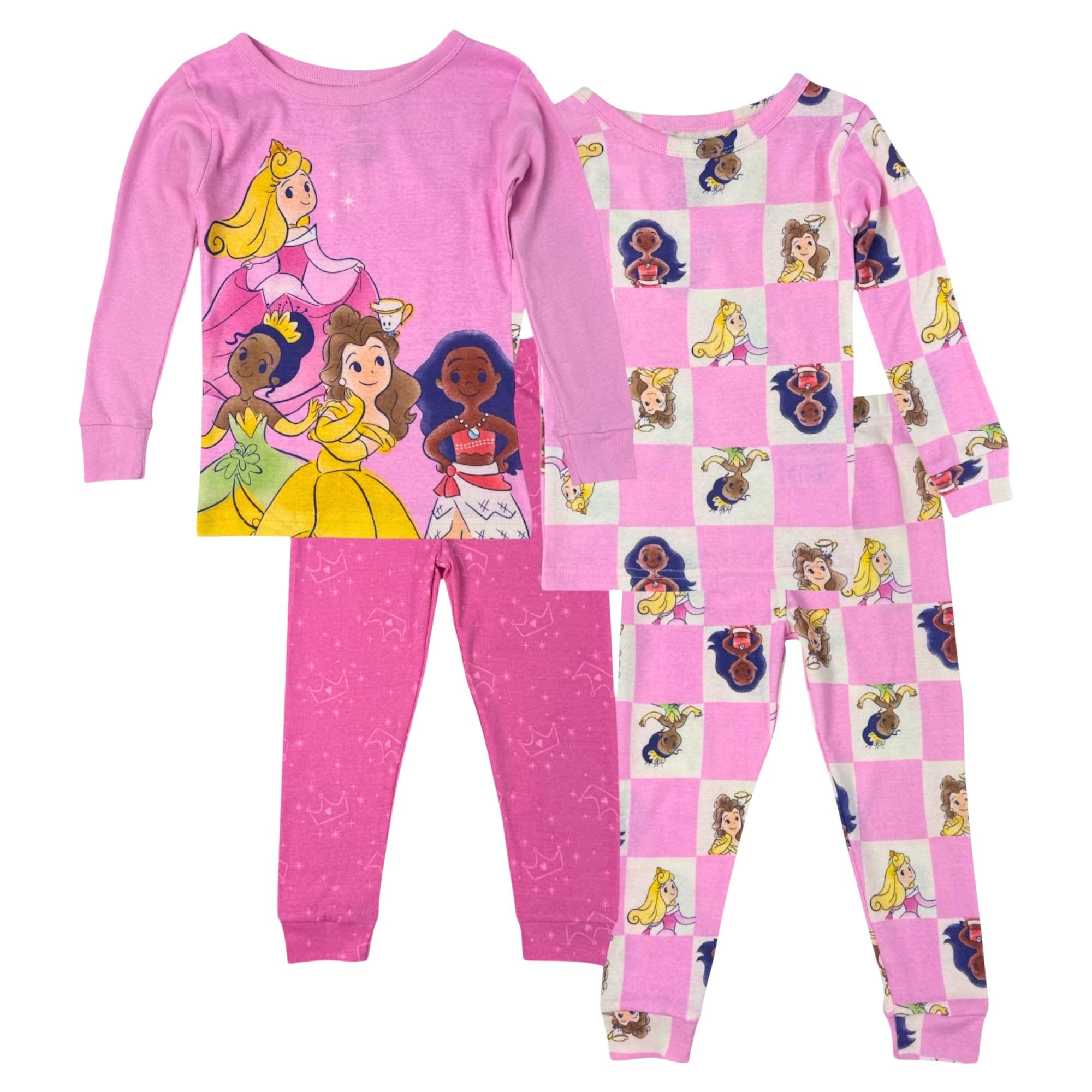 Disney - Conjunto de pijama de algodón de 4 piezas para niñas, suave y lindo para niños, Rosa cuento de hadas, 3 Años
