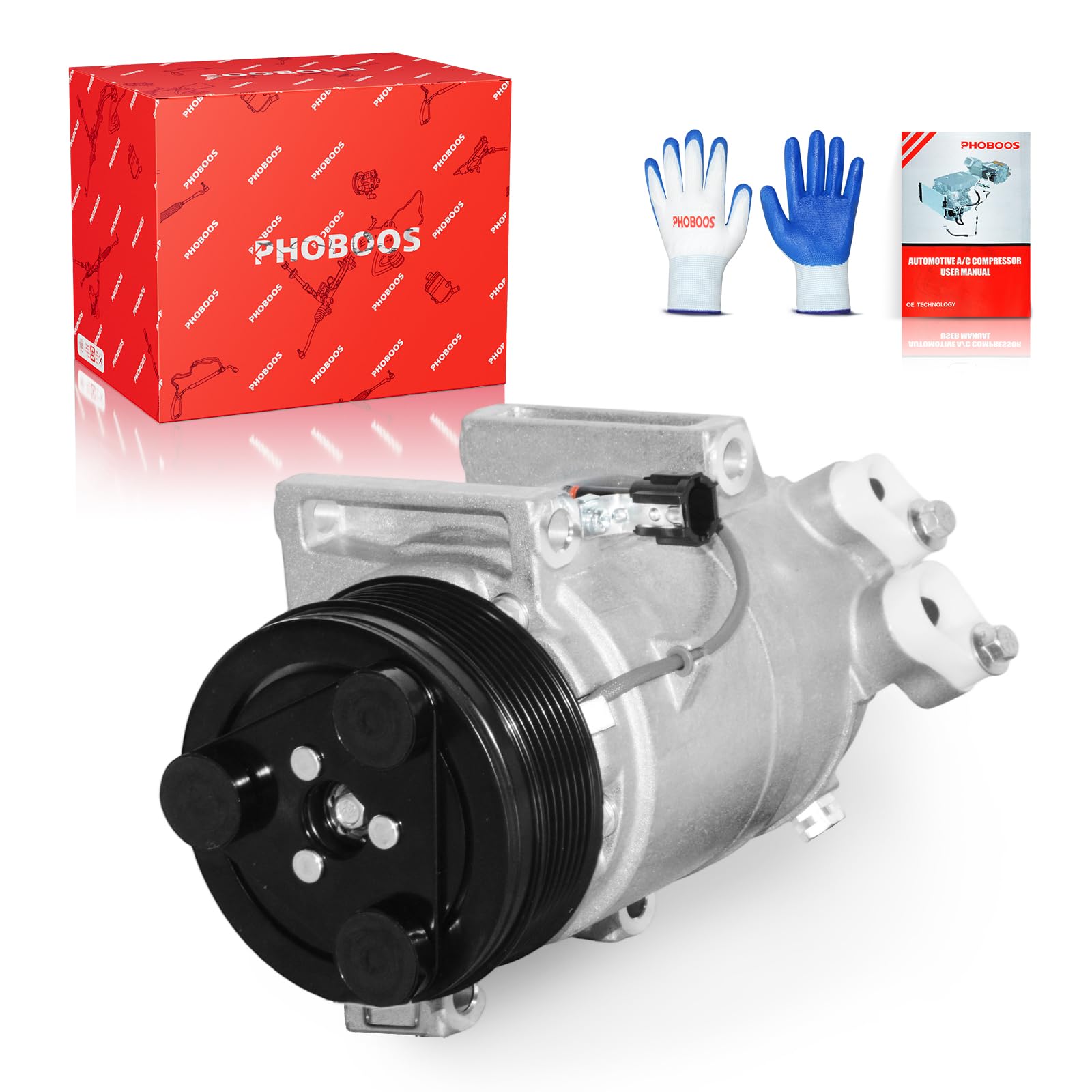 PHOBOOS A/C Compressor with Clutch Compatible with Infiniti QX56/QX80 2004-2020, Nissan Pathfinder/Pathfinder Armada/Titan/TitanXD/NV2500/NV3500 2005-