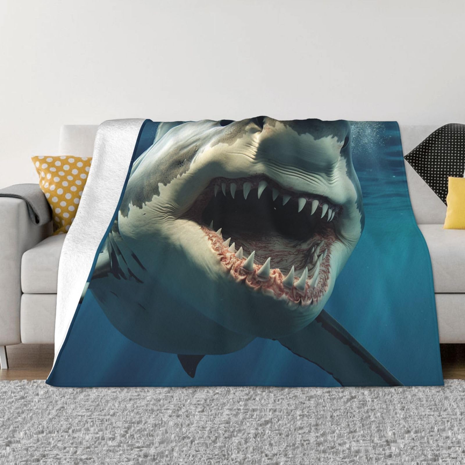 FodPand Shark Mouth Fleece Blanket 40"x30" Lightweight Warm Throw Blanket for Bed Couch Cozy Air Conditioning Quilt All Seasons Decorative Fuzzy Blankets Gifts for Women Men