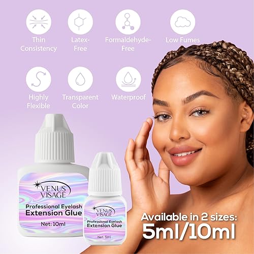 Miniatura 3 de VENUS VISAGE Pegamento de pestañas para extensiones de pestañas profesionales, 1 2 segundos, tiempo de secado y 6 7 semanas, adhesivo extra negro y