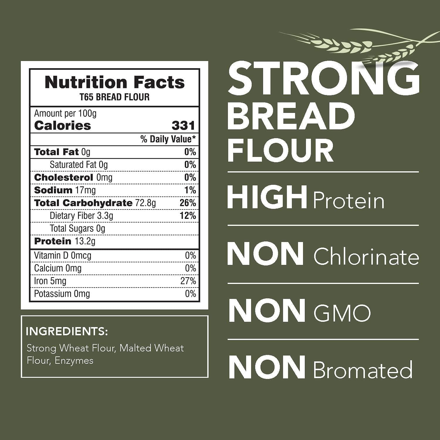 Farine De Ble T65 BRE.ad Flo.ur, 4 LBS (1.8kg) - Unbleached & High Protein Flour, All Purpose Bread Flour, Strong Bread Flour