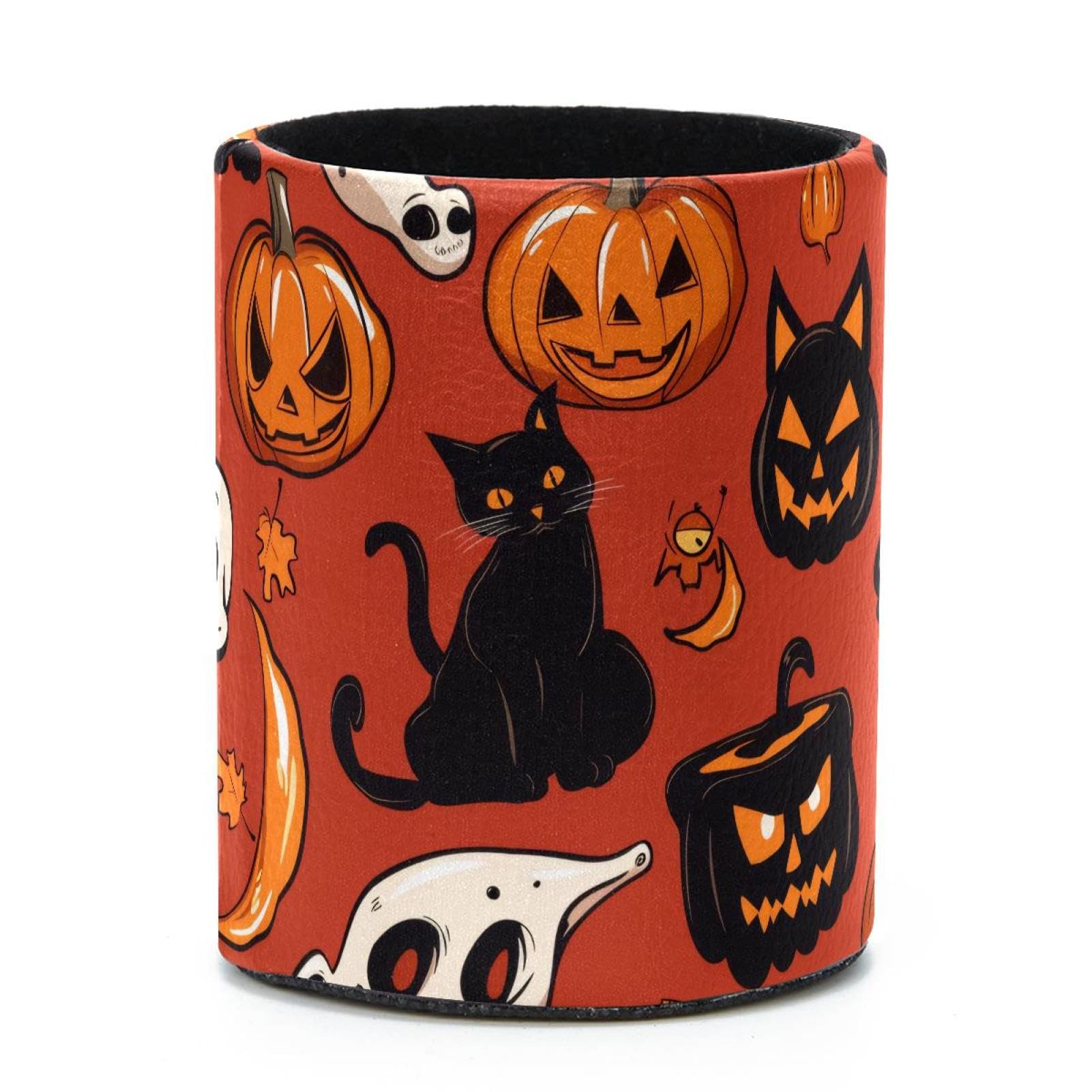VAPOKF Round Pencil Holders for Desk, Halloween Pumpkin Skull Pen Holders Pen Pot Makeup Brushes Storage Desktop Stationery Supplies Organiser for Home Office