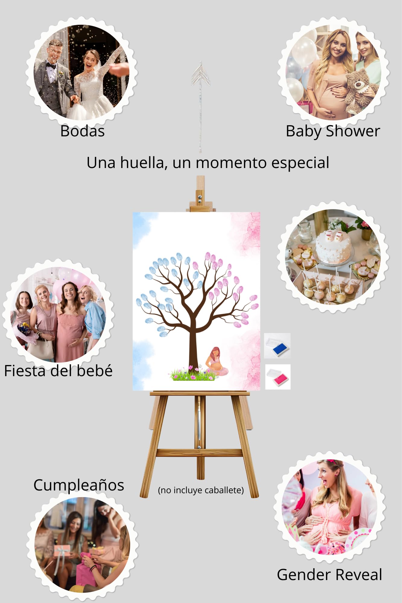 Libro delle firme Bebe Gender Reveal rivelazione di genere| Albero delle impronte promemoria Dolce Aspetta| Carta Acquerello Nascita| Libro Evento Personalizzabile, senza cornice, non