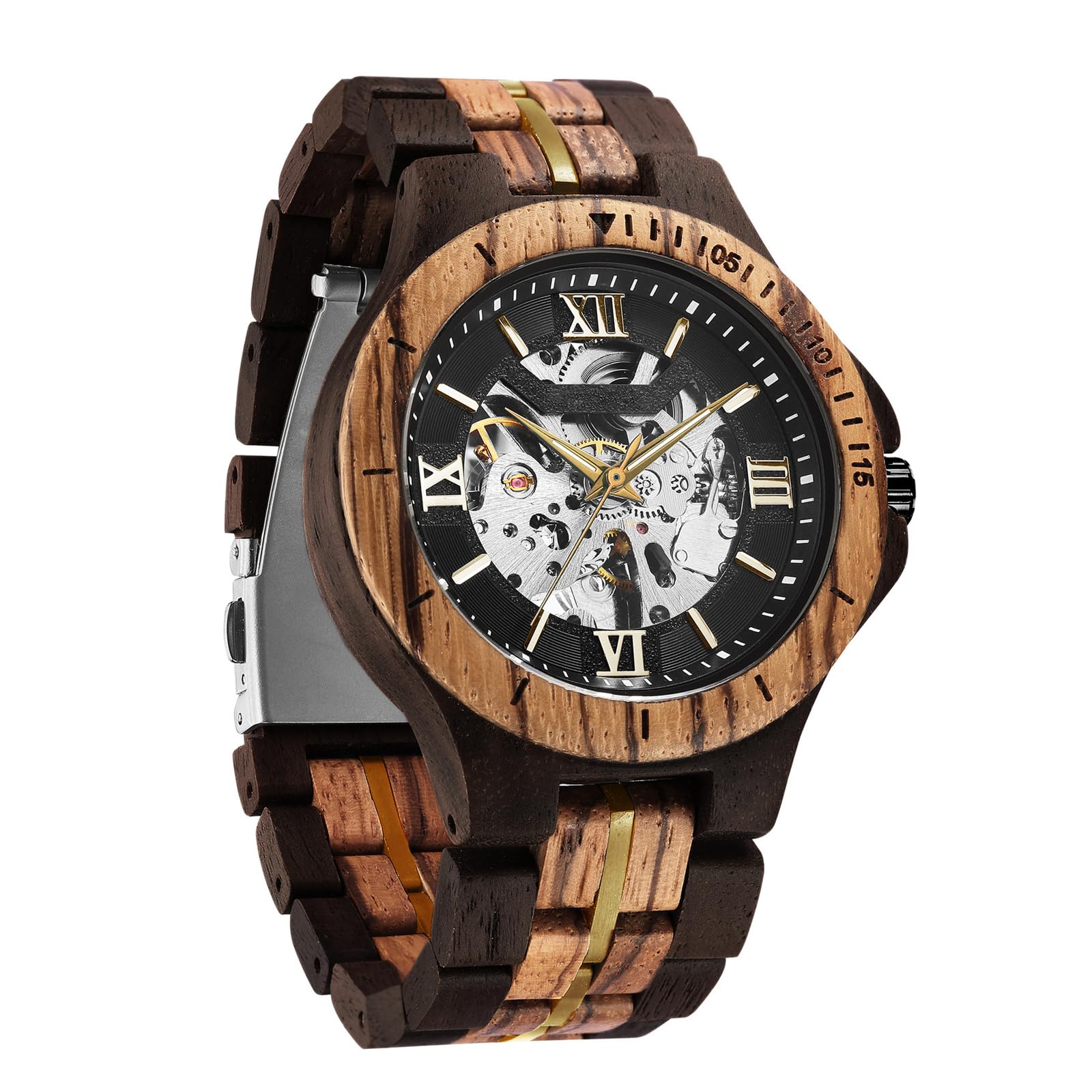 FORSINING Herren-Armbanduhr, modisches, klassisches Holz-Design, automatisches Skelett-Armbanduhr, mechanisch, leuchtend, wasserdicht