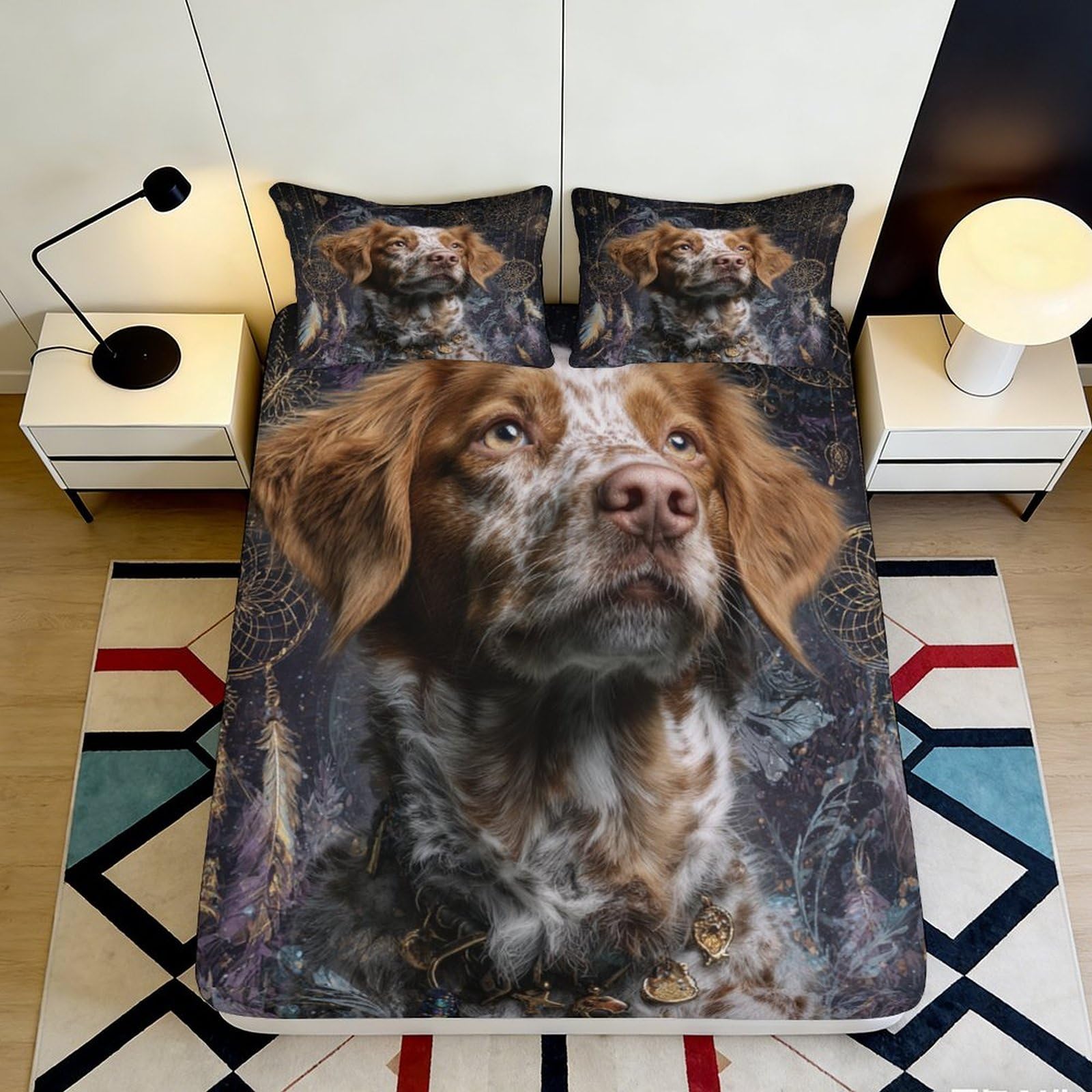 Uynsixtme Style-8 3D Printed Dog Design Microfiber Fitted Sheet Deep Pocket Non-Slip Bedroom Bedding Dog Mattress Fitted Cover 200X200x25cm