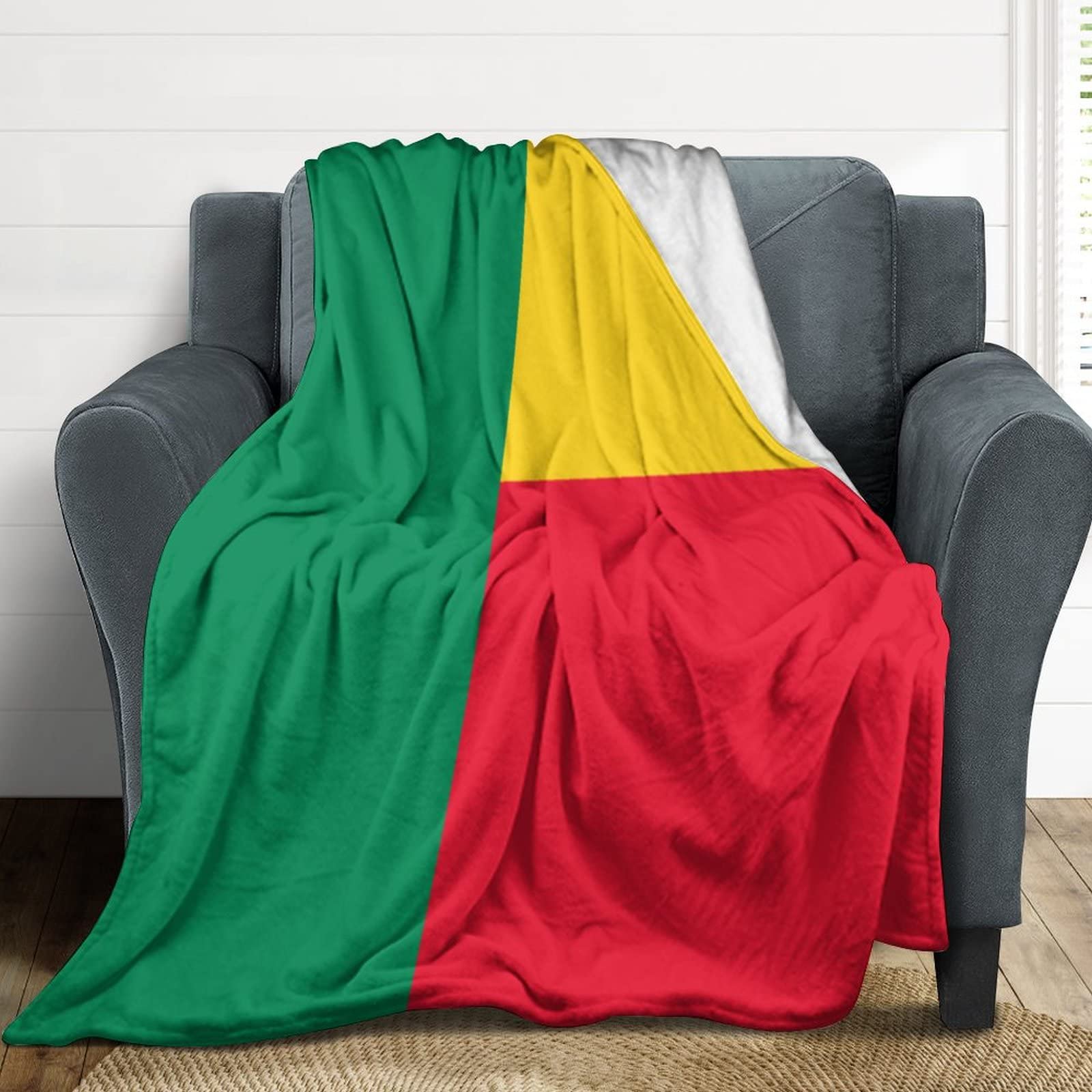Couverture drapeau du Bénin en flanelle douce et chaude de 76x102 cm pour canapé