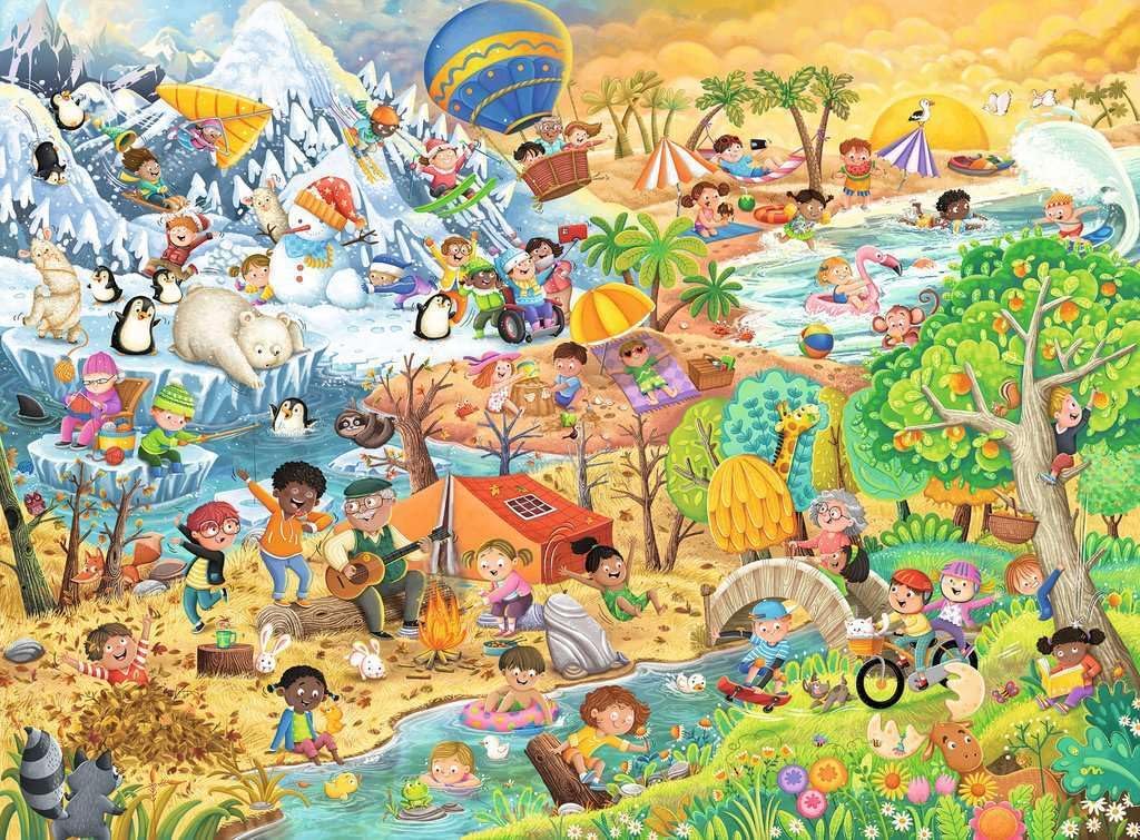 Ravensburger - Puzzle Four Seasons of Fun, 100 Pieces XXL Jigsaw Puzzle for Children 6 Years, 49 x 36 cm