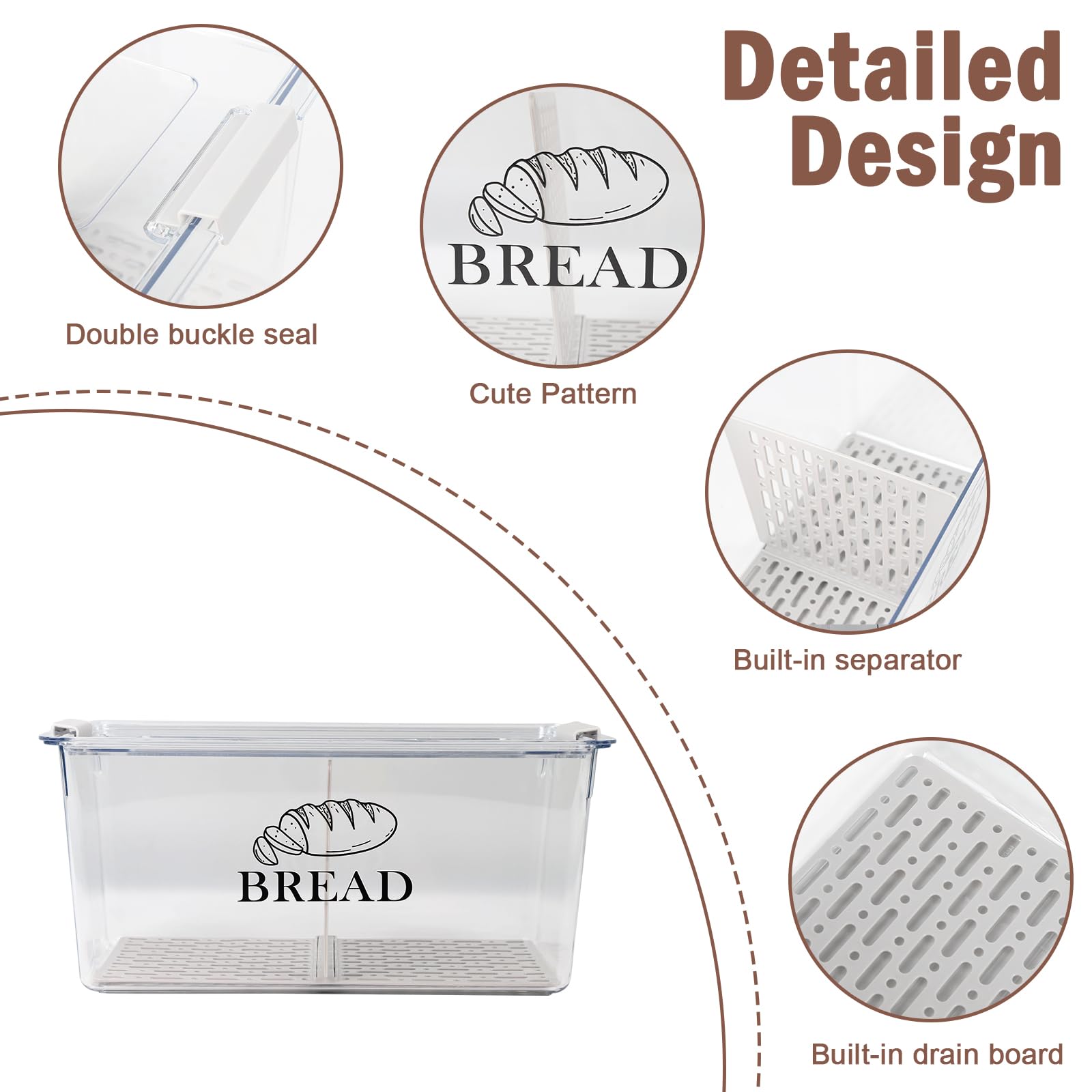 Contenitore per pane in PET trasparente con divisorio e coperchio ermetico – Contenitore per pane senza BPA con chiusura a clip, impilabile per toast, dolci, bagel – contenitore da cucina