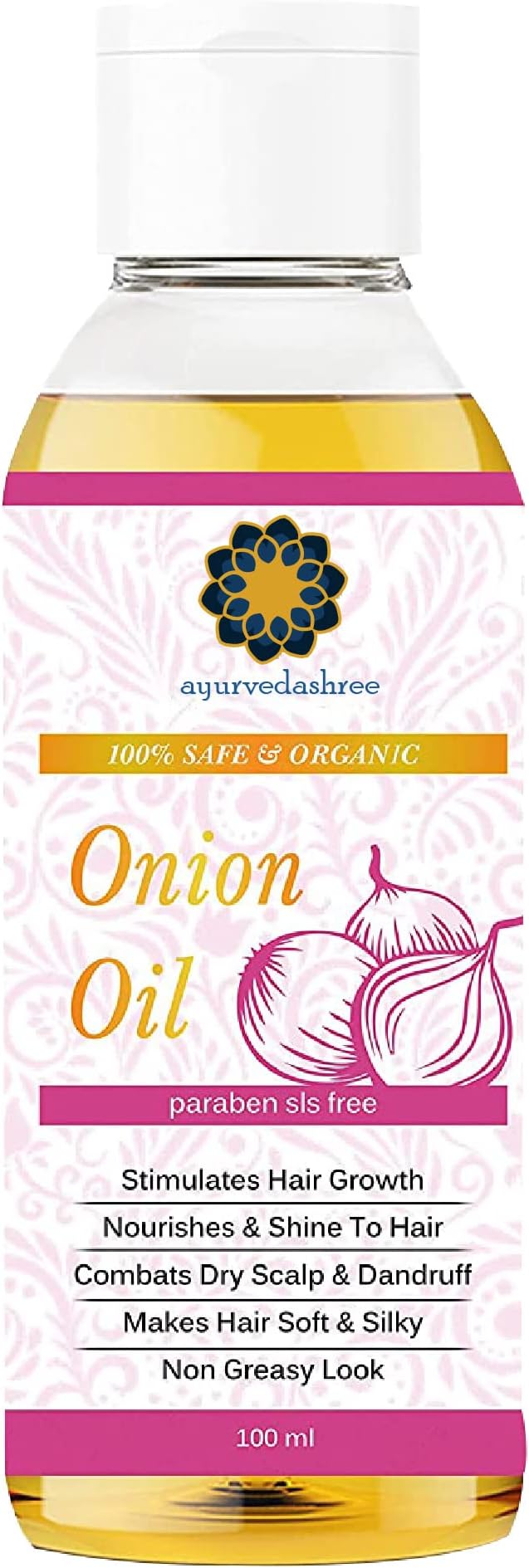 AYURVEDASHREE Hair Oil with Red Onion, Black Seed, Coconut, Almond, and Sesame - 100 Ml 3.38 fl oz - Natural Ingredients, Healthy Scalp, Shine, and Growth Support