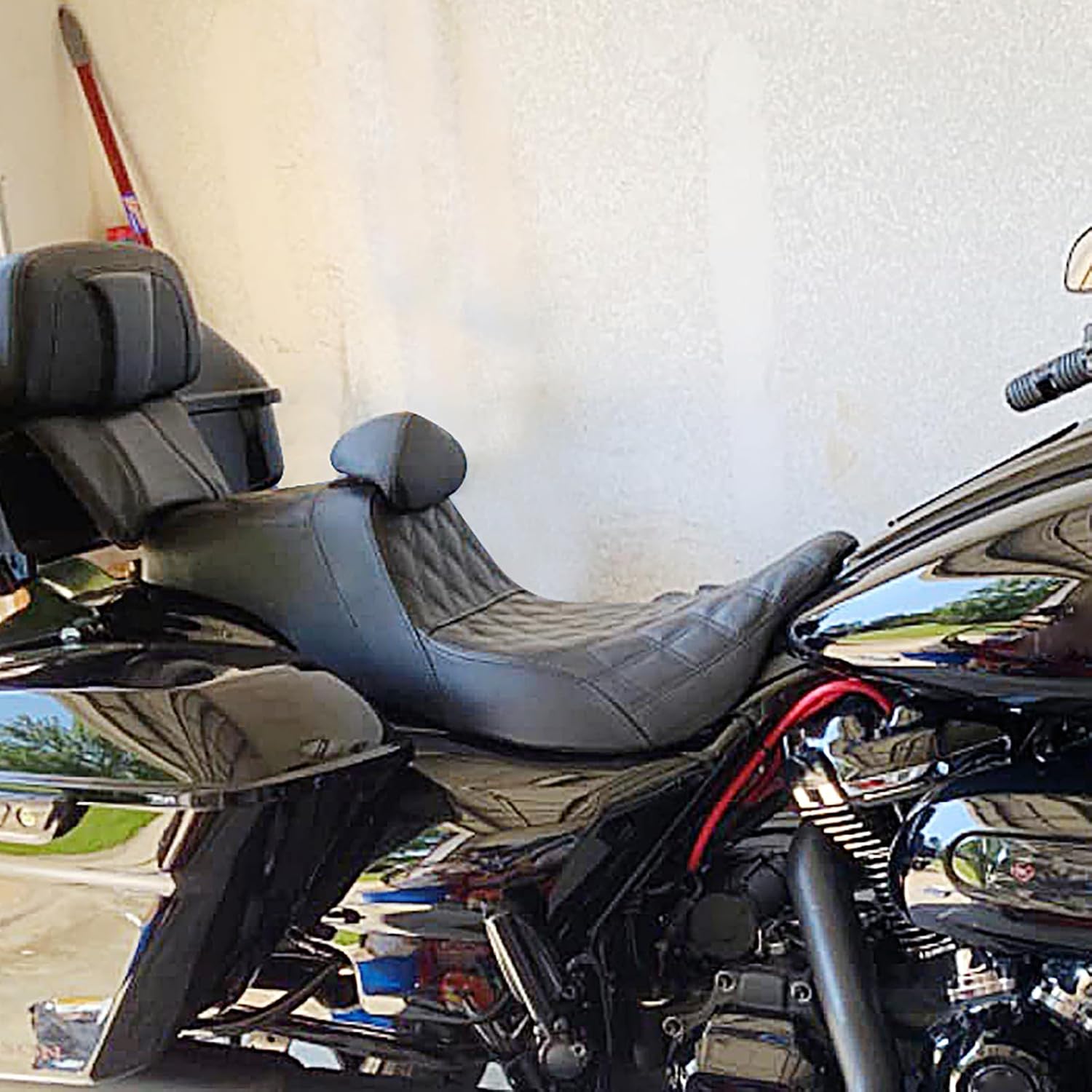 HDBUBALUS Motorcycle Seat Driver Passenger Touring Seat with Backrests for Harley Electra Glide Classic Street Glide Road Glide 2009-later (Black with black thread)