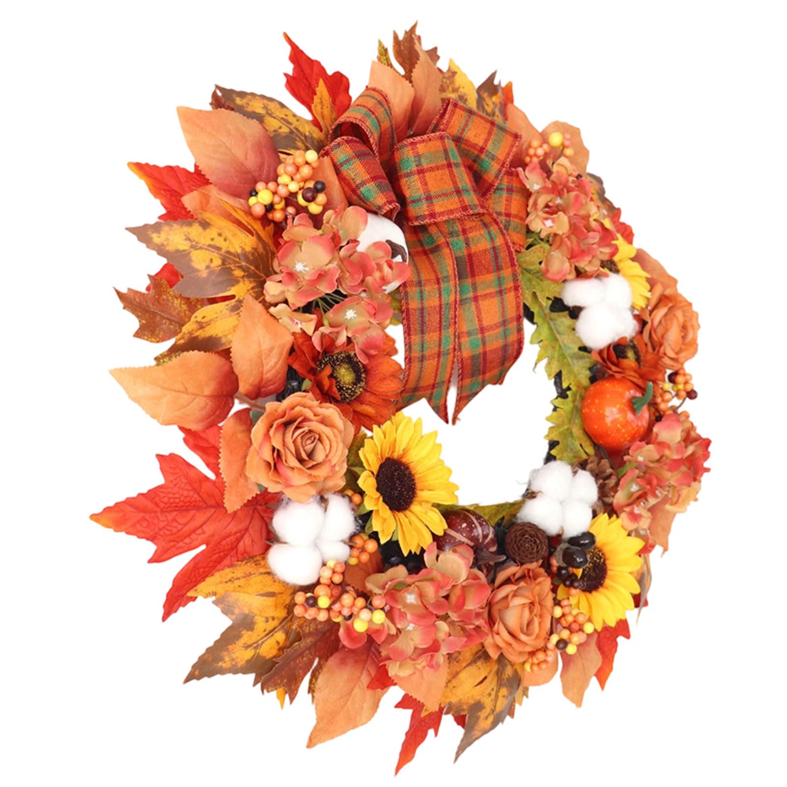 Kalttoy Fall Harvest Wreath with Realistic Pumpkins and Maples Leaves for Thanksgiving and Autumn Decoration Fall Wreath