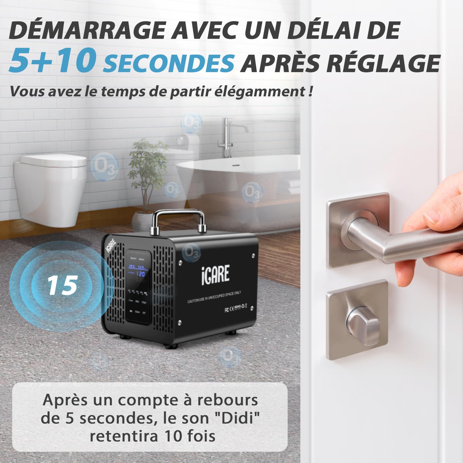 Générateur d'Ozone Intelligent, Générateur d'Ozone Numérique pour Eau et Air, 60000mg/h Purificateur d'Air à l'Ozone Éliminateur D'Odeurs avec Minuteur pour Salle de Bain, Cuisine, Animaux Domestiques