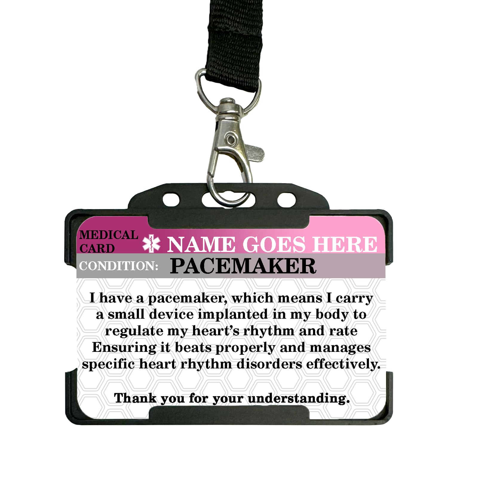Pacemaker | Personalised Printed Metal ID Card/Wallet Insert | Lanyard & Card Holder Included
