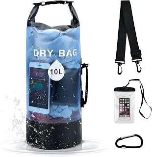 NEWDERMO Waterproof Dry Bag 10L/20L for for Kayaking,Boating,Fishing,Camping,Rafting,Hiking,Skiing,Beach and Travel with Waterproof Phone Pouch&Backpack Buckle