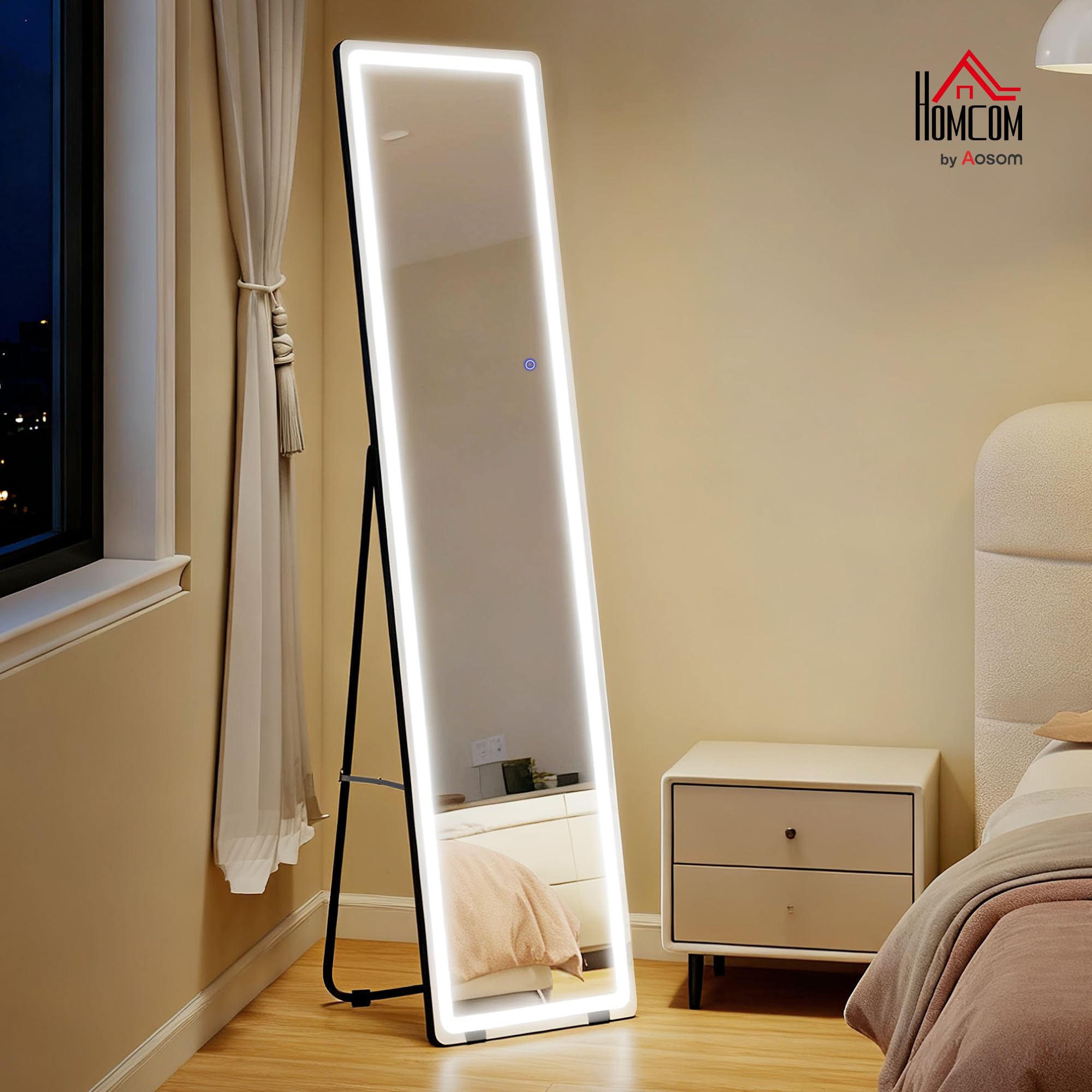 HOMCOM Miroir sur Pied Rectangulaire Lumière LED 40 x 37 x 157,5H cm