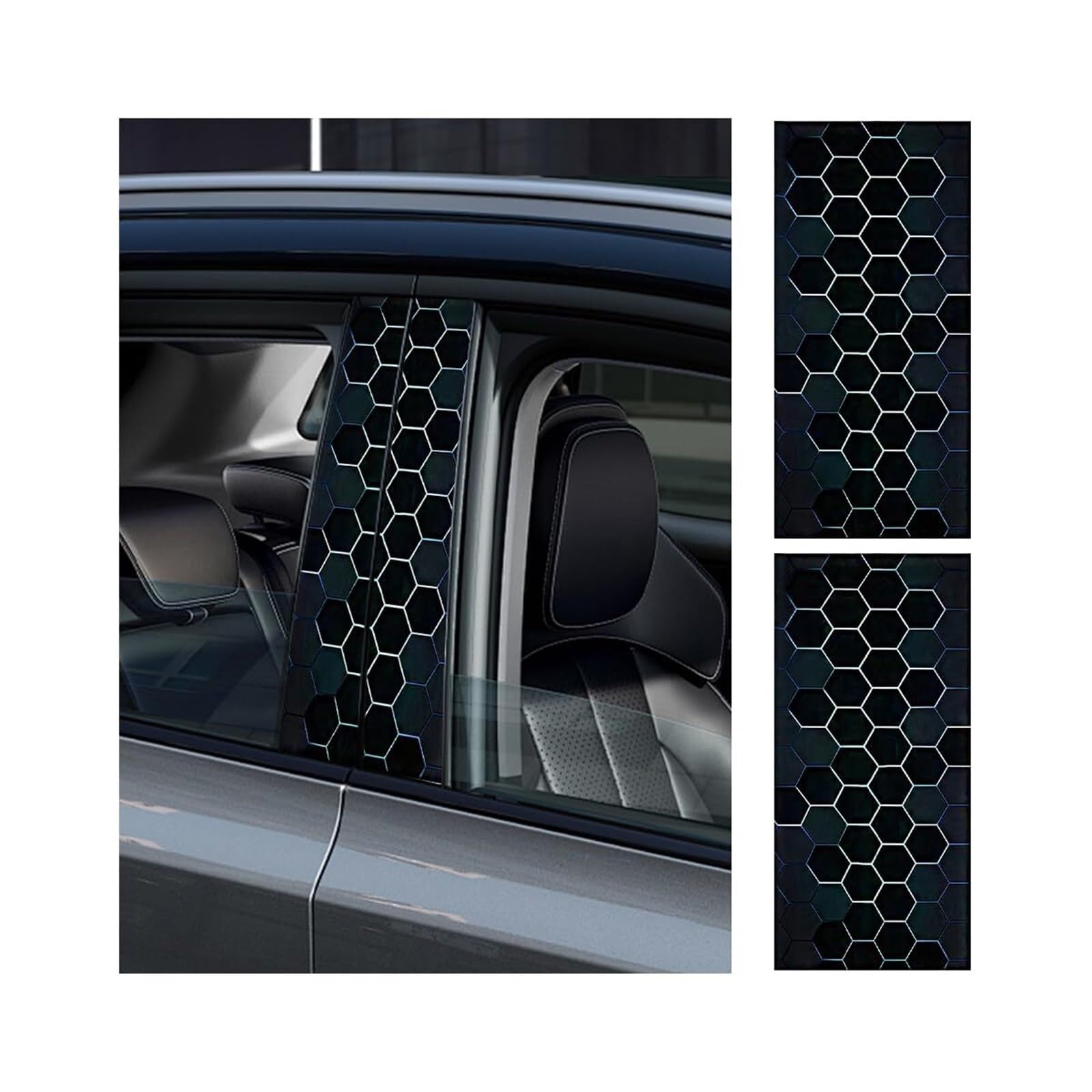 Carbon Fiber Car Window Pillar Stickers, Waterproof Personalized Vehicle B Pillar Scratch Protection Decal, Self-Adhesive Automotive Exterior Decoration Stickers(Black Green1)