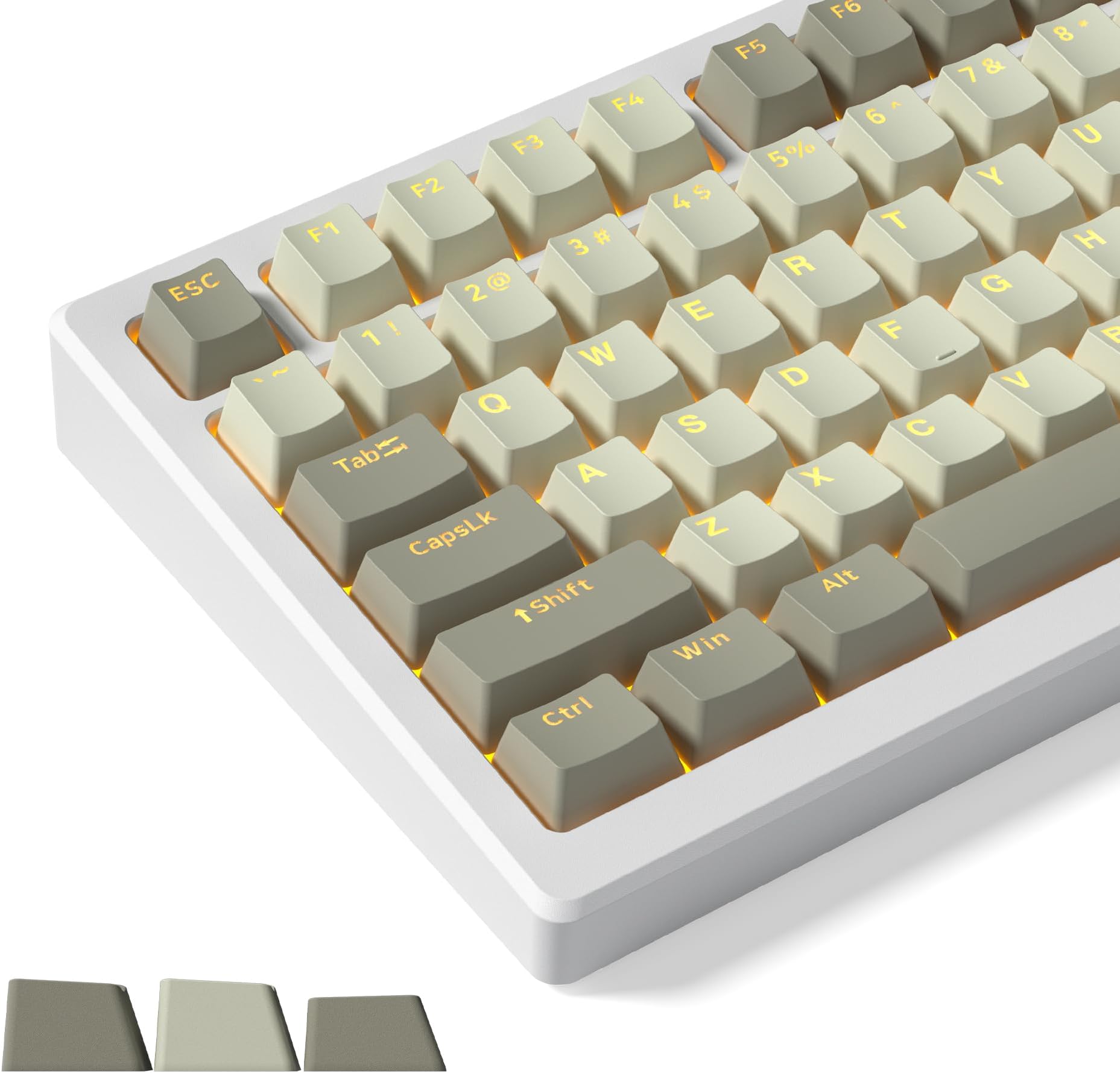 Womier Shine Through Keycaps、PBT キーキャップ 60 65 75% チェリープロファイルカスタムキーキャップセット Cherry Gateron MXスイッチ用 メカニカルキーボードキー - レトログレー