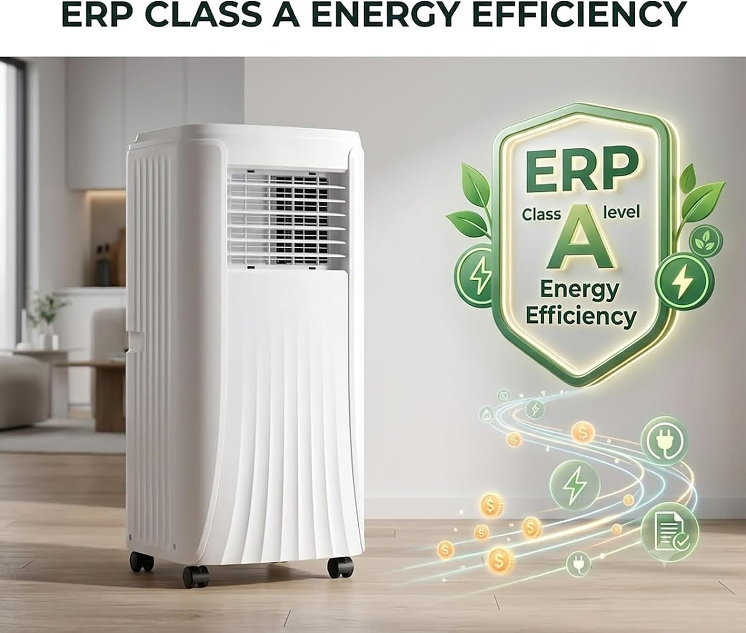 Condizionatore Portatile 12000 BTU 4-in-1 Raffrescamento Riscaldamento Deumidificatore Ventola Silenzioso per Stanze Fino a 25mq modalità Eco Filtro Autopulente